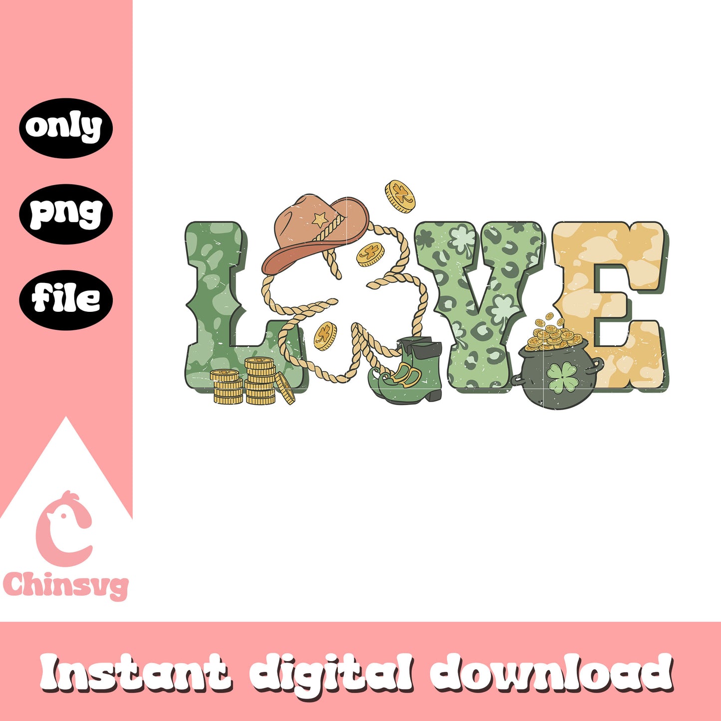 Love patrick font design png, st patrick's day parade png