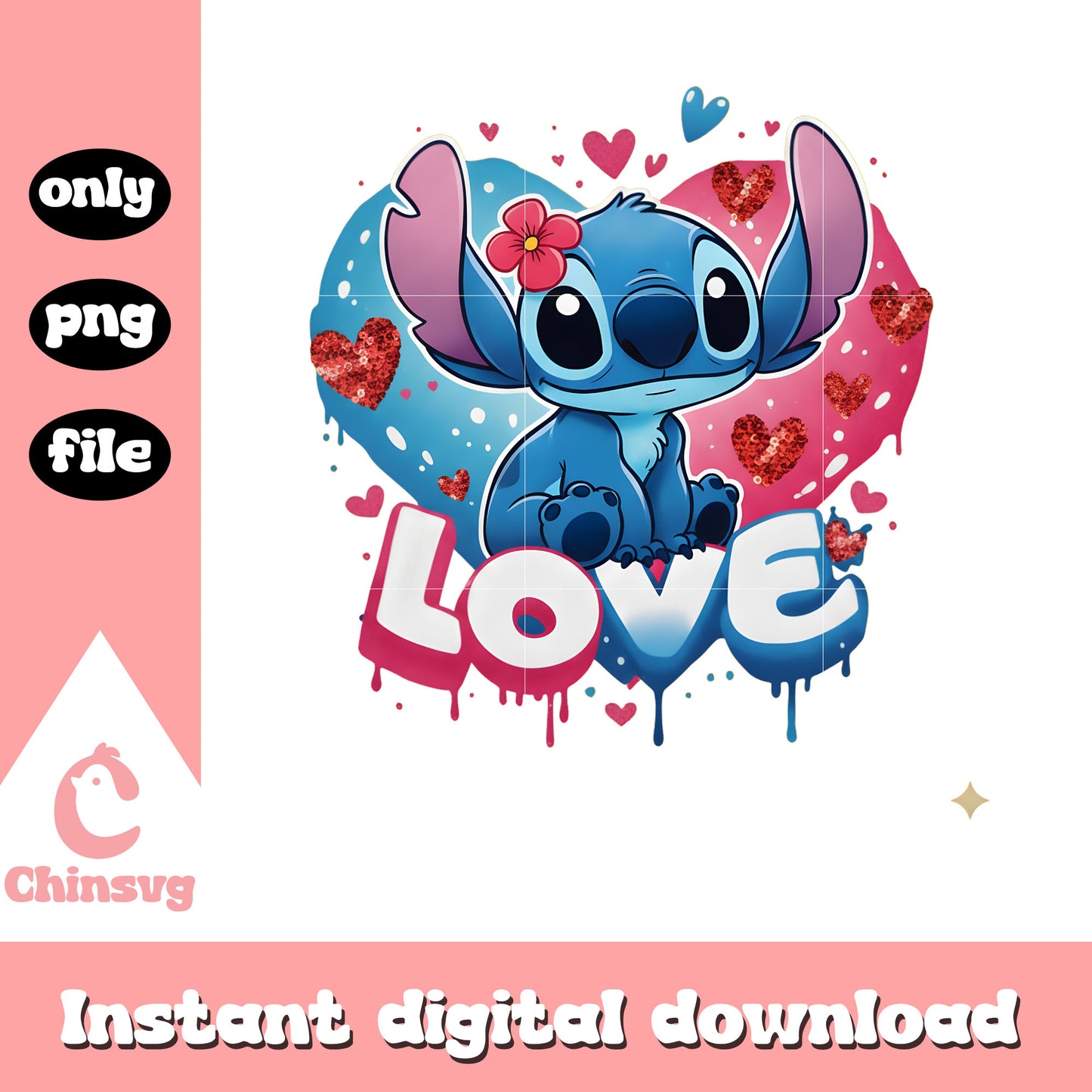 Love stitch custom paint png, stitch valentines day png