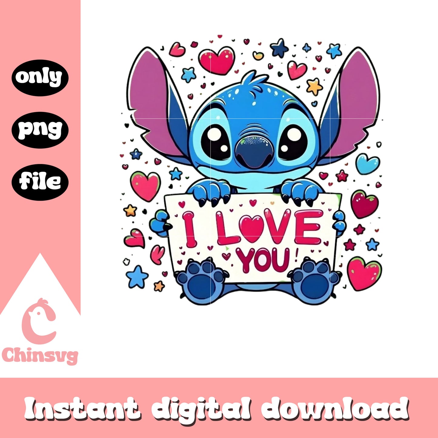 Love stitch design valentine png, stitch valentines day png