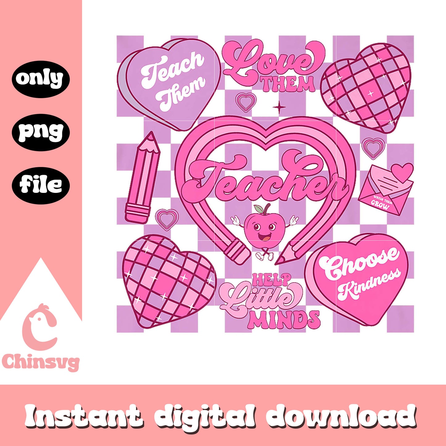 Love them teacher heart png, valentines day png, pink school png