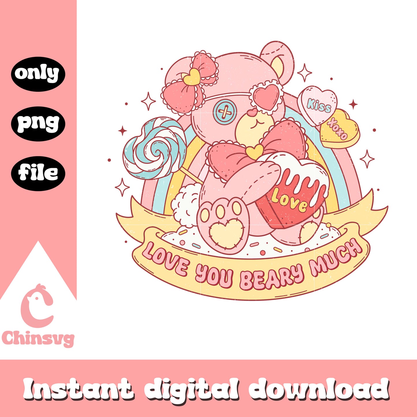 Love you beary much valentine png, love you png, valentine png