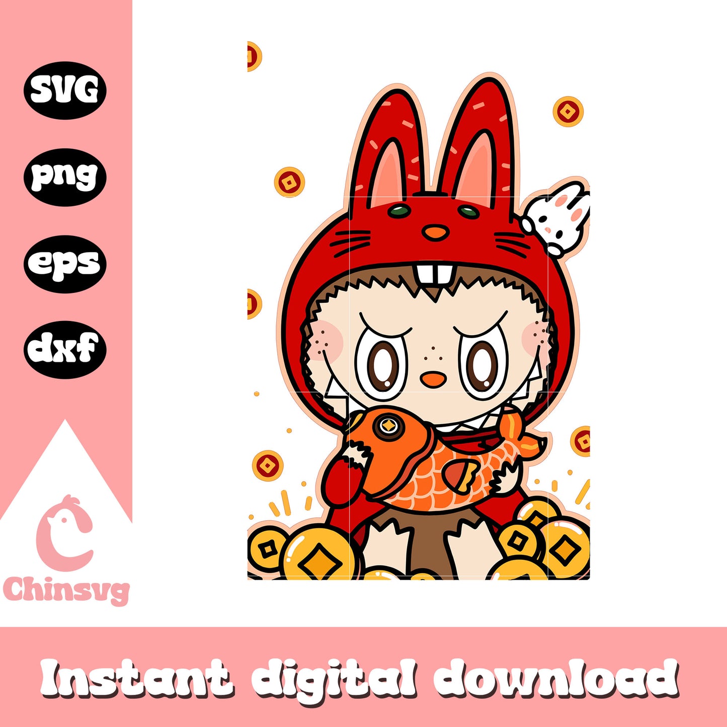 Lunar new year rabbit labubu doll drawing design svg, labubu toy svg