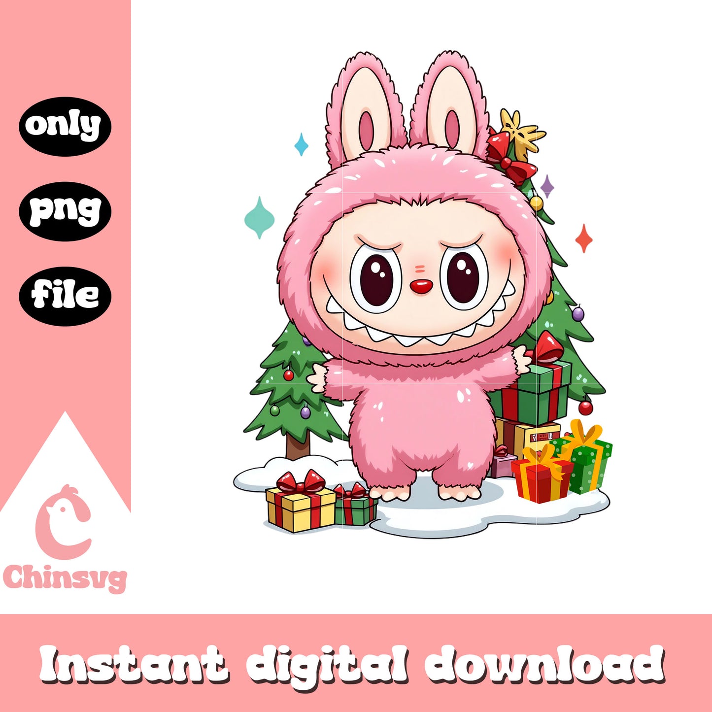 Lychee berry labubu christmas decor png, christmas day png