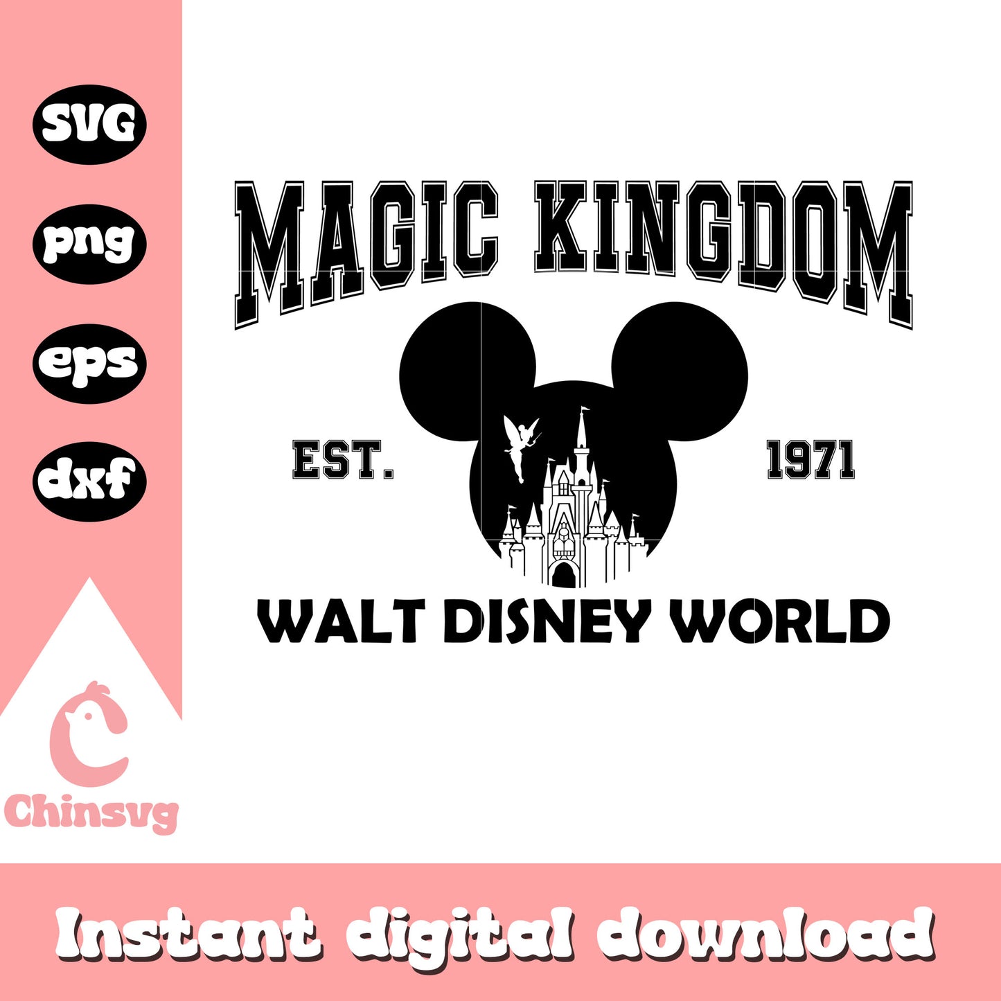 Magic kingdom est 1971 mickey head svg, disney castle svg