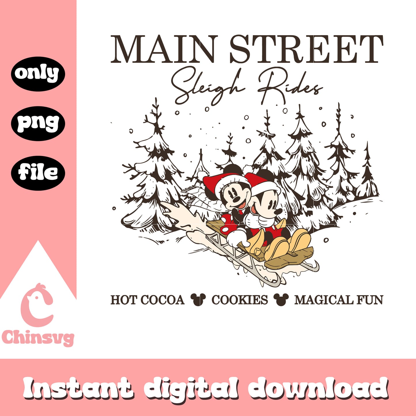 Main street sleigh rides mickey couple png, mickey minnie christmas png