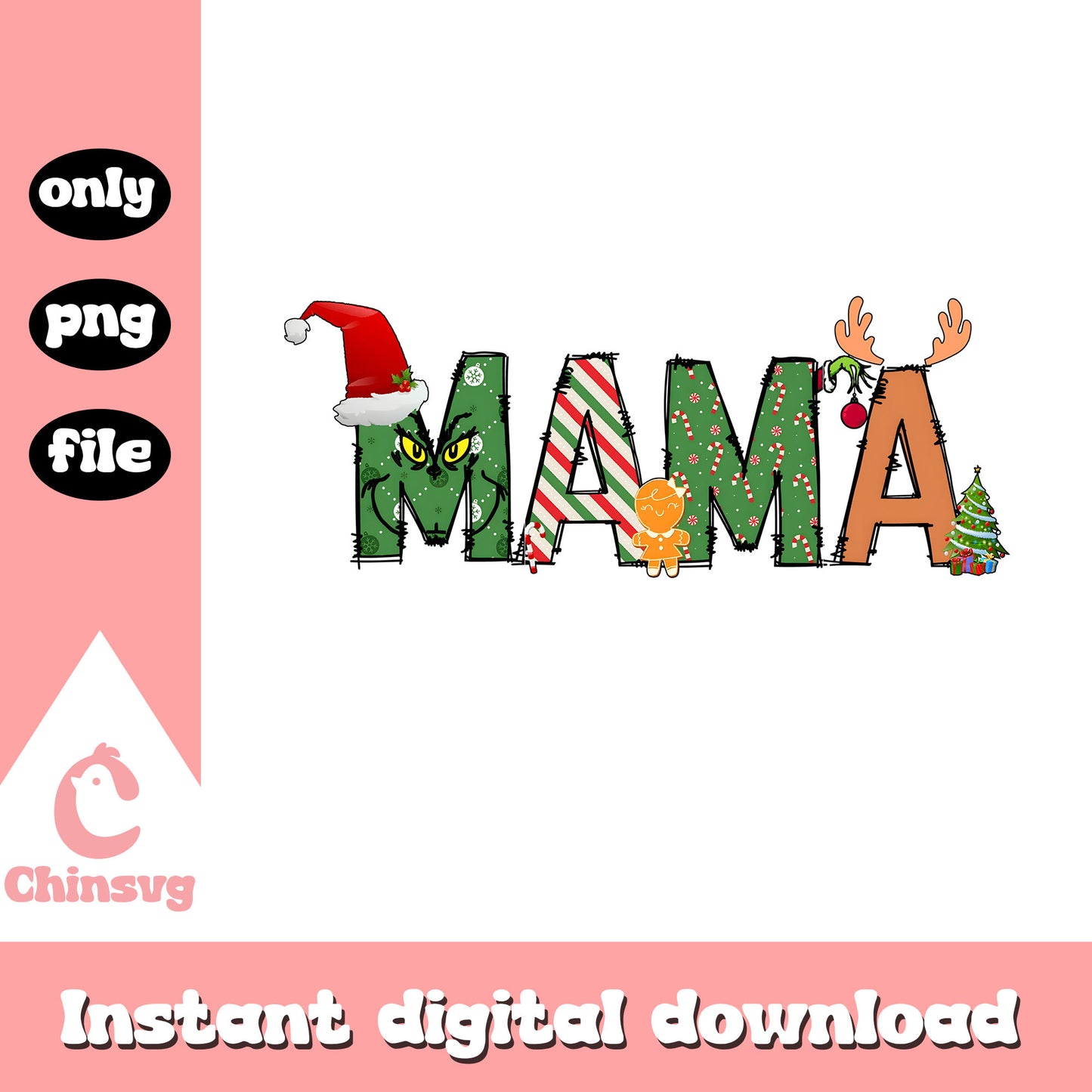 Mama grinch font christmas design png, mama grinch png