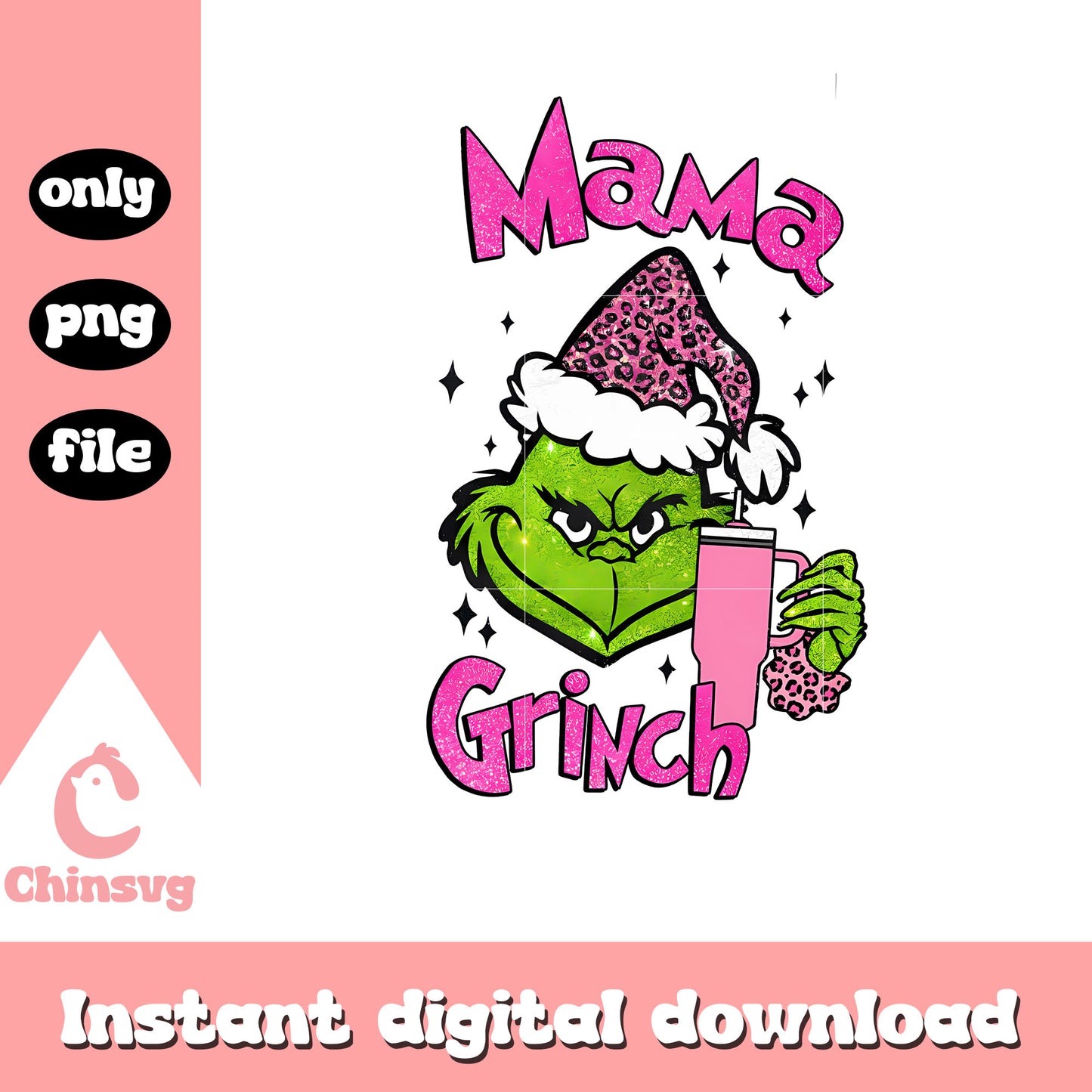 Mama grinch pink leopard christmas png, grinch pink png