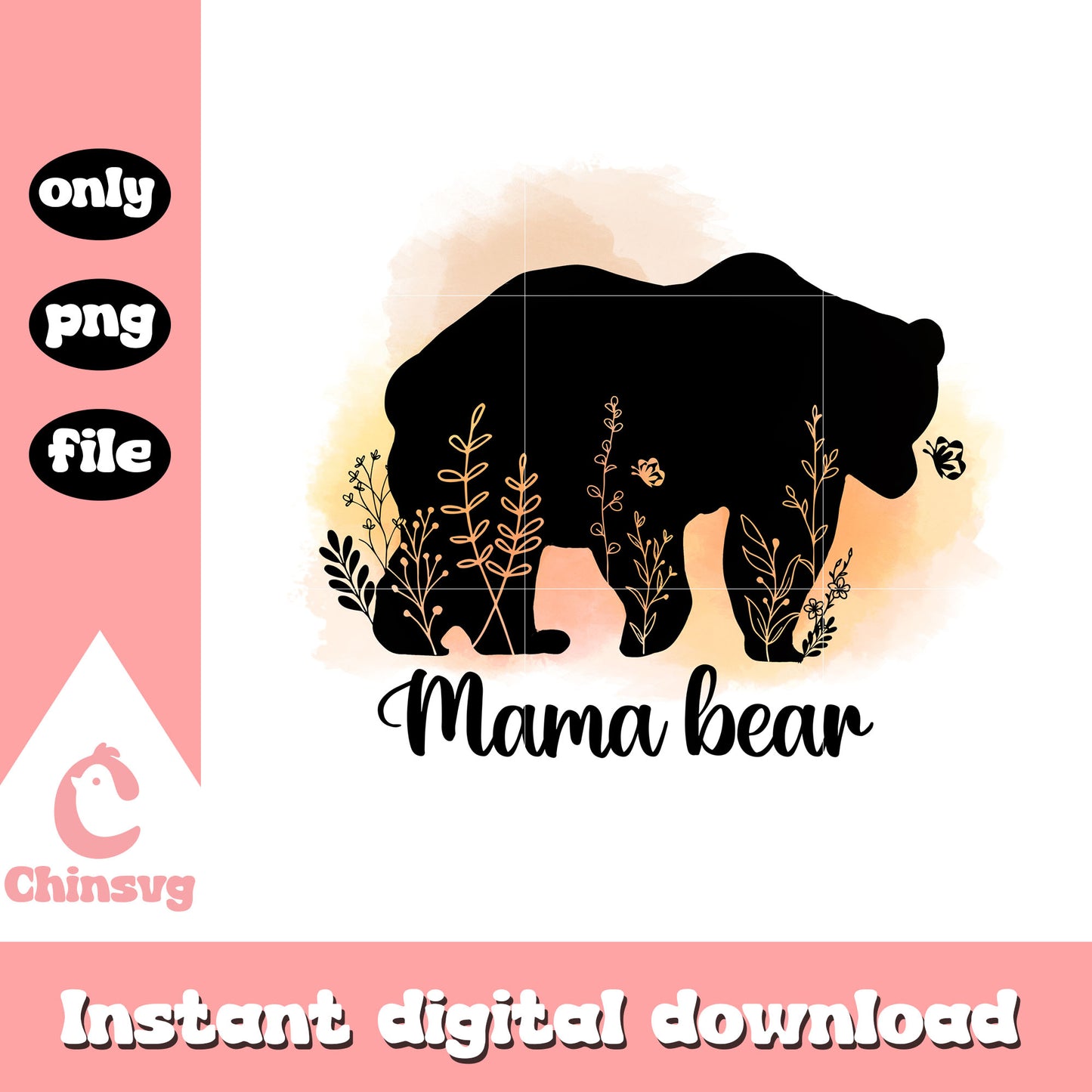 Mama bear vintage flower png, mama bear png, vintage png