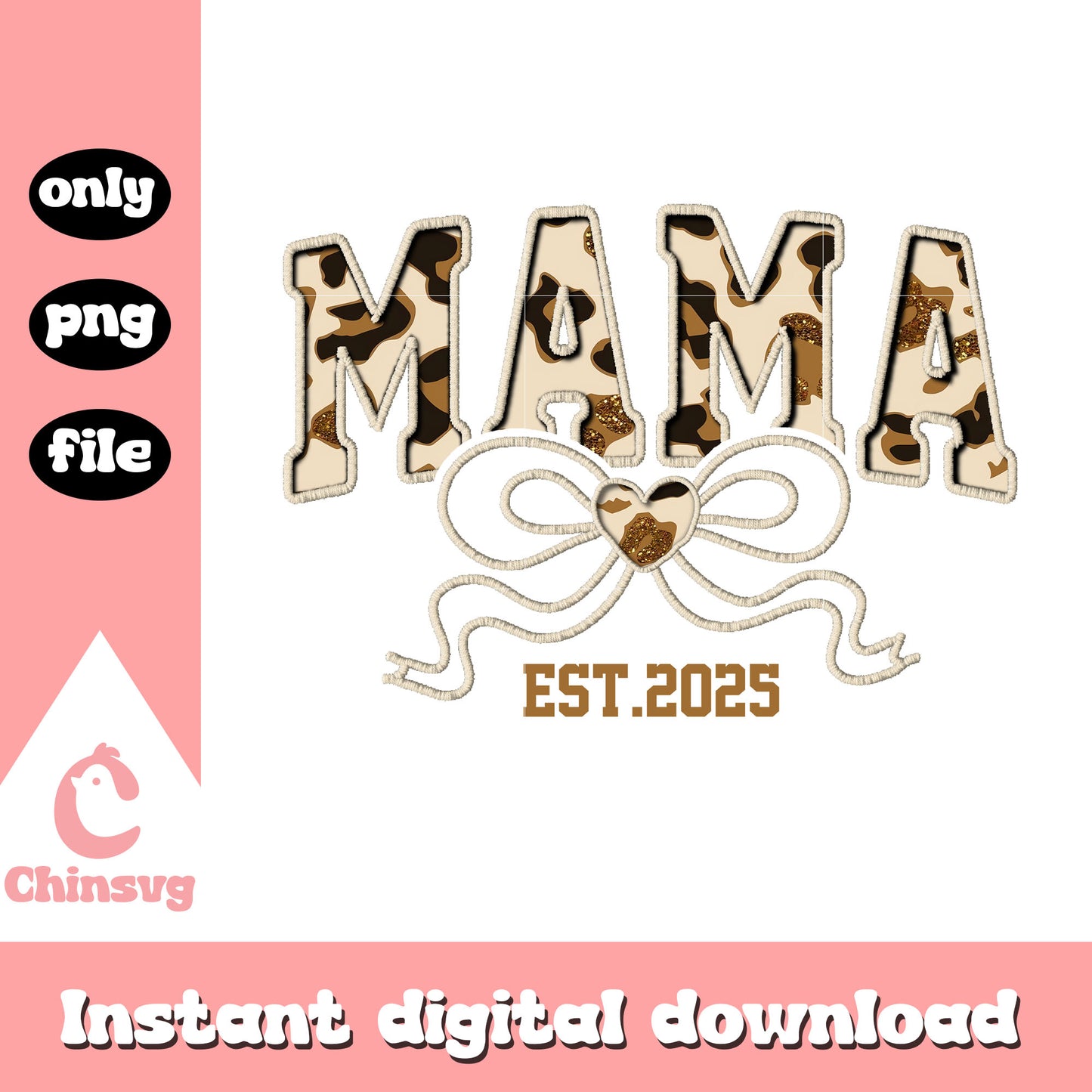 Mama cow pattern est 2025 png, mother's day png, font design png