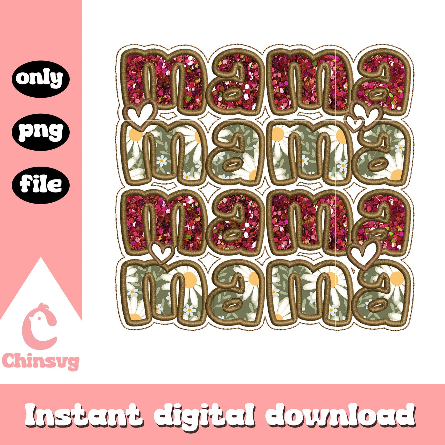 Mama daisy flower font design png, daisy flower png, mama png