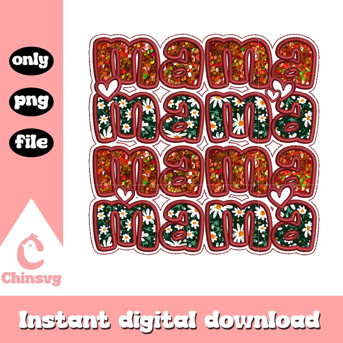 Mama daisy font design png, vintage flowers png, floral png