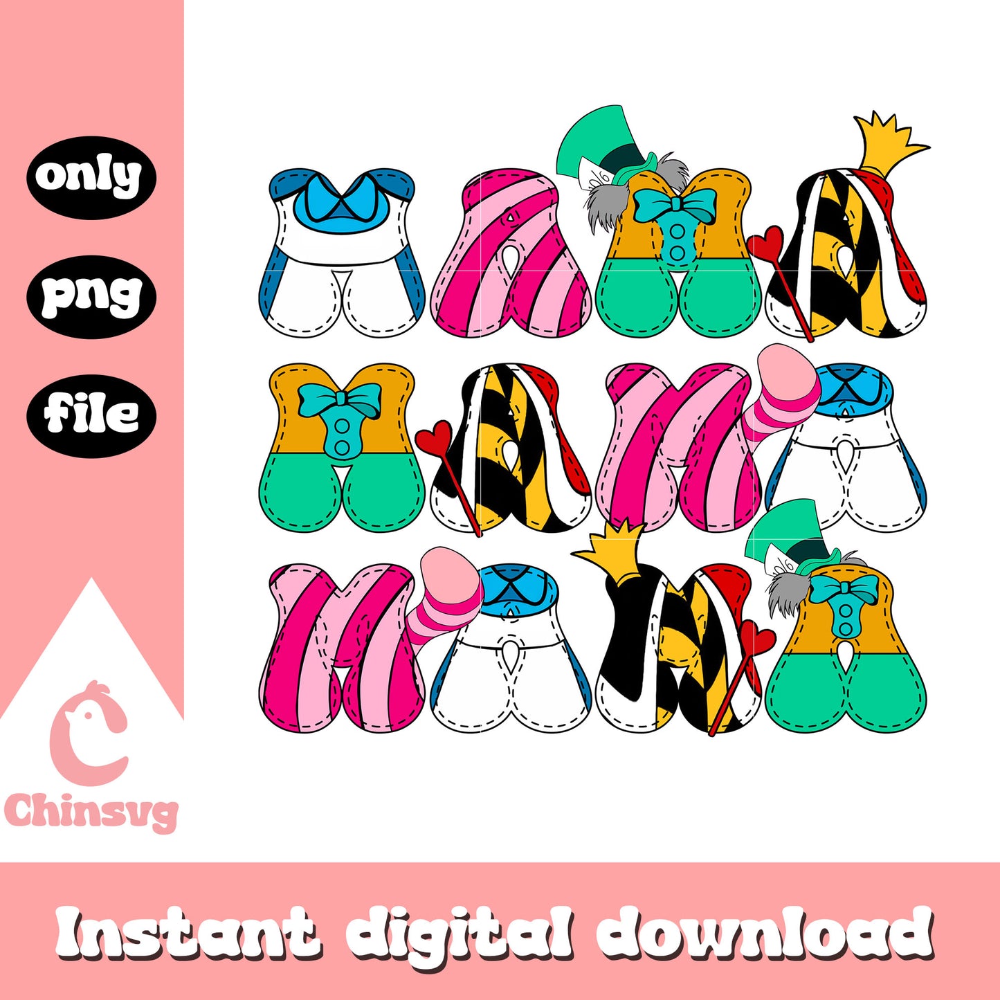 Mama disney characters font design png, disney characters png