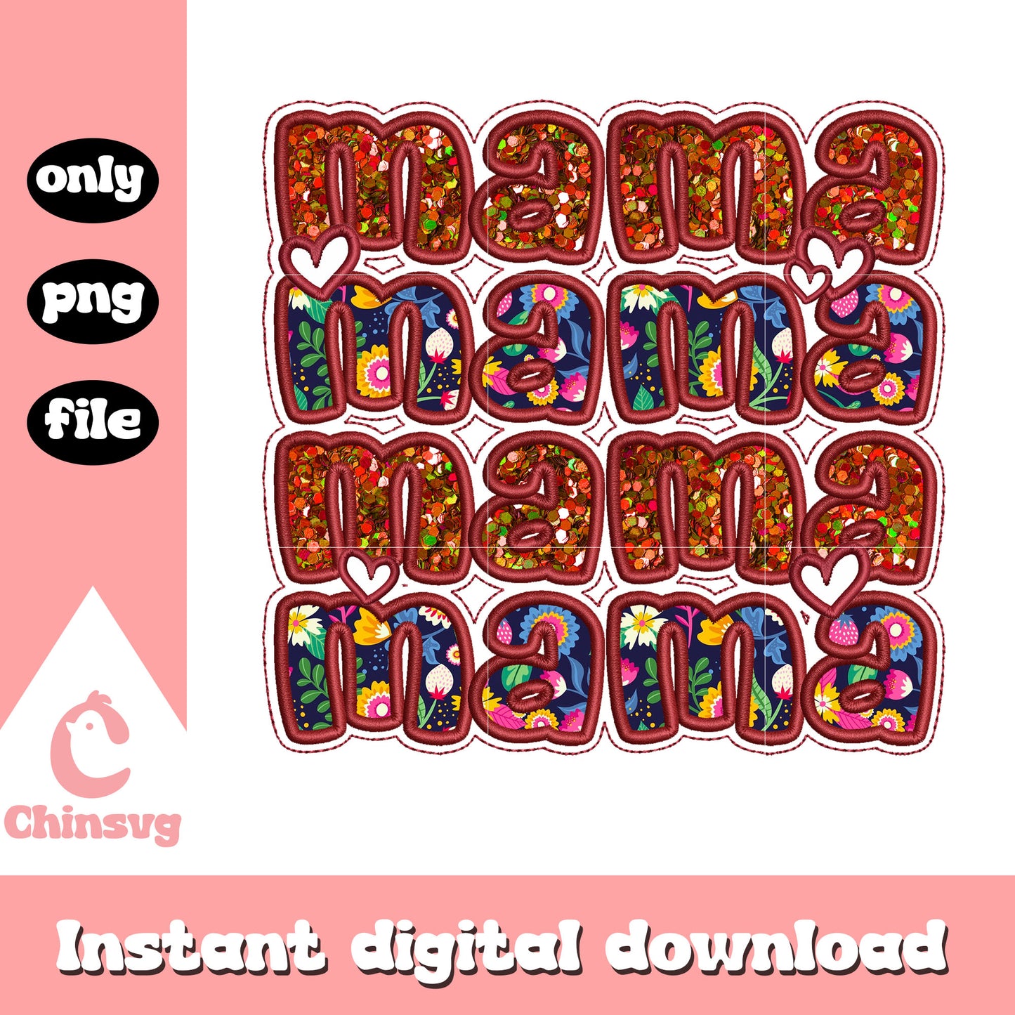 Mama font design png, vintage flowers png, mama floral png