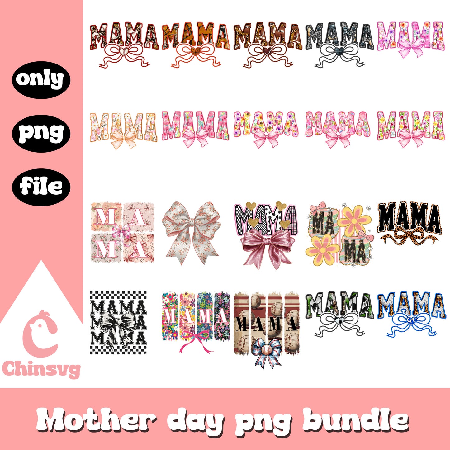 Mama groovy bow design bundle png, happy mother's day png, mama png