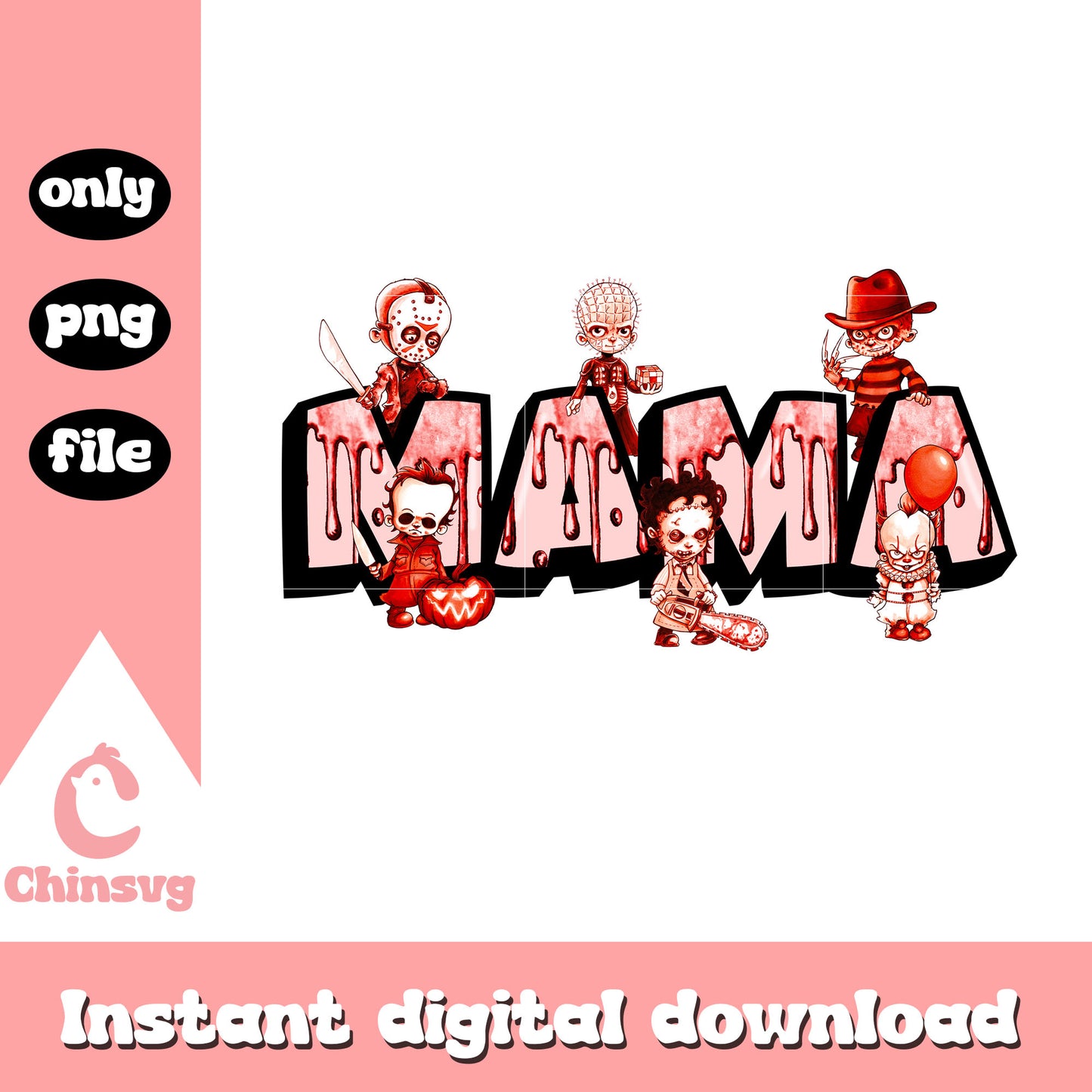 Mama pink horror characters design png, horror movies png