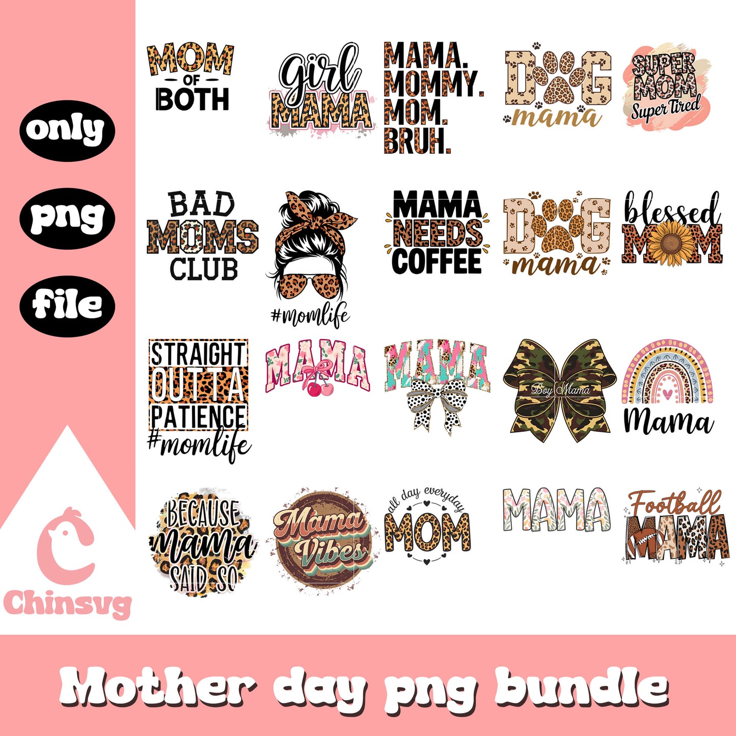 Mama quotes leopard pattern bundle png, when in mother day png