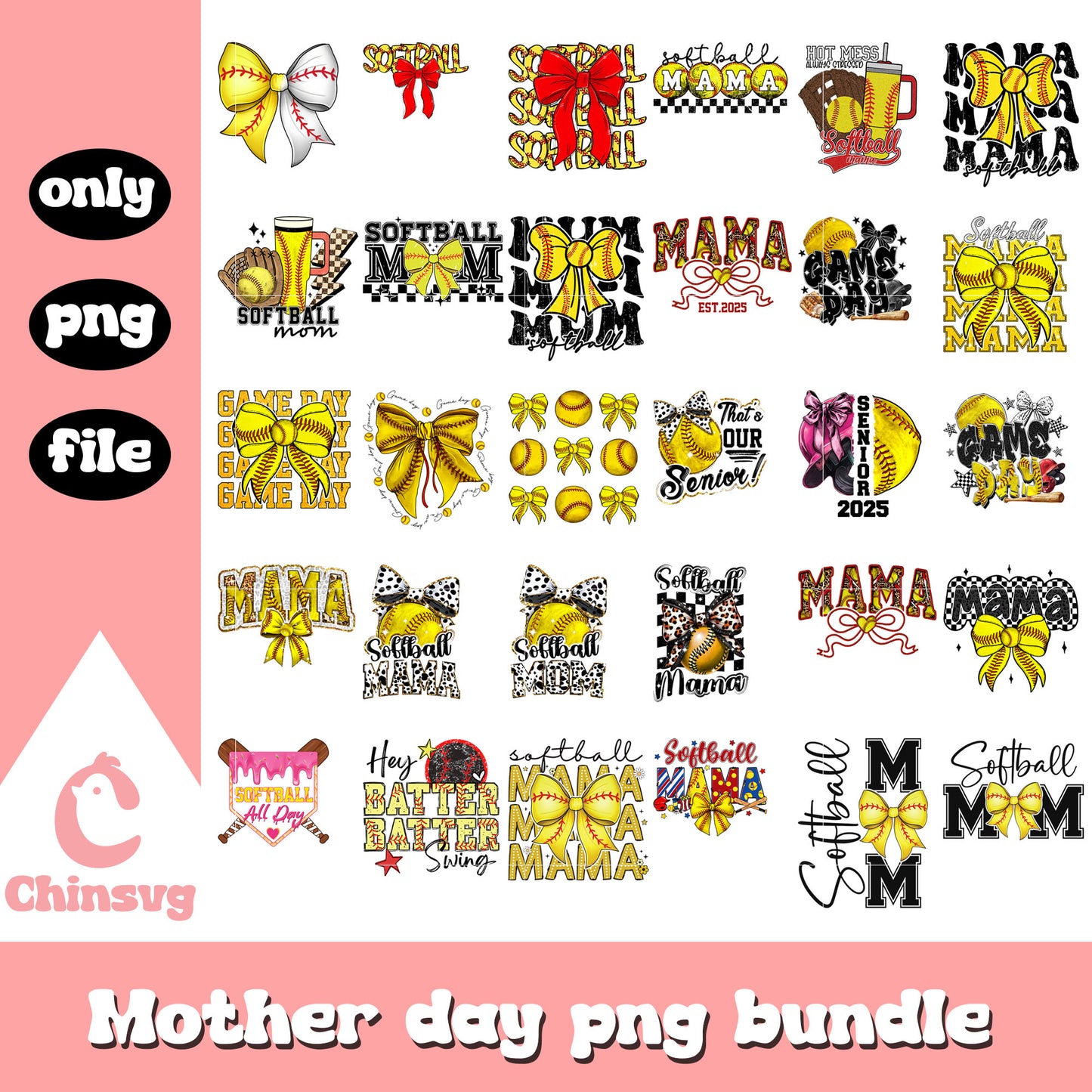 Mama softball bundle design png, softball png, mother's day png
