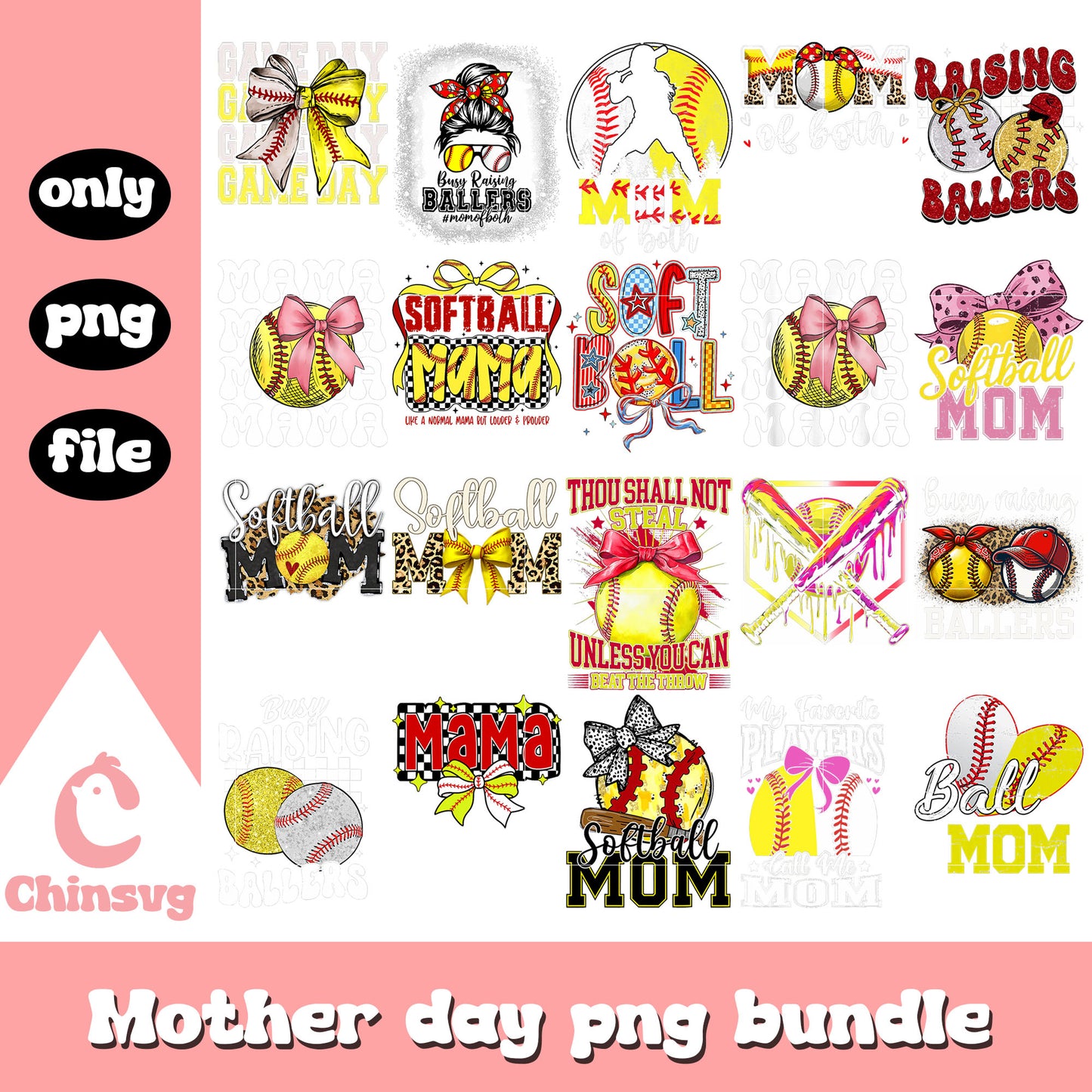 Mama softball mother day bundle png, softball png, mother's day png