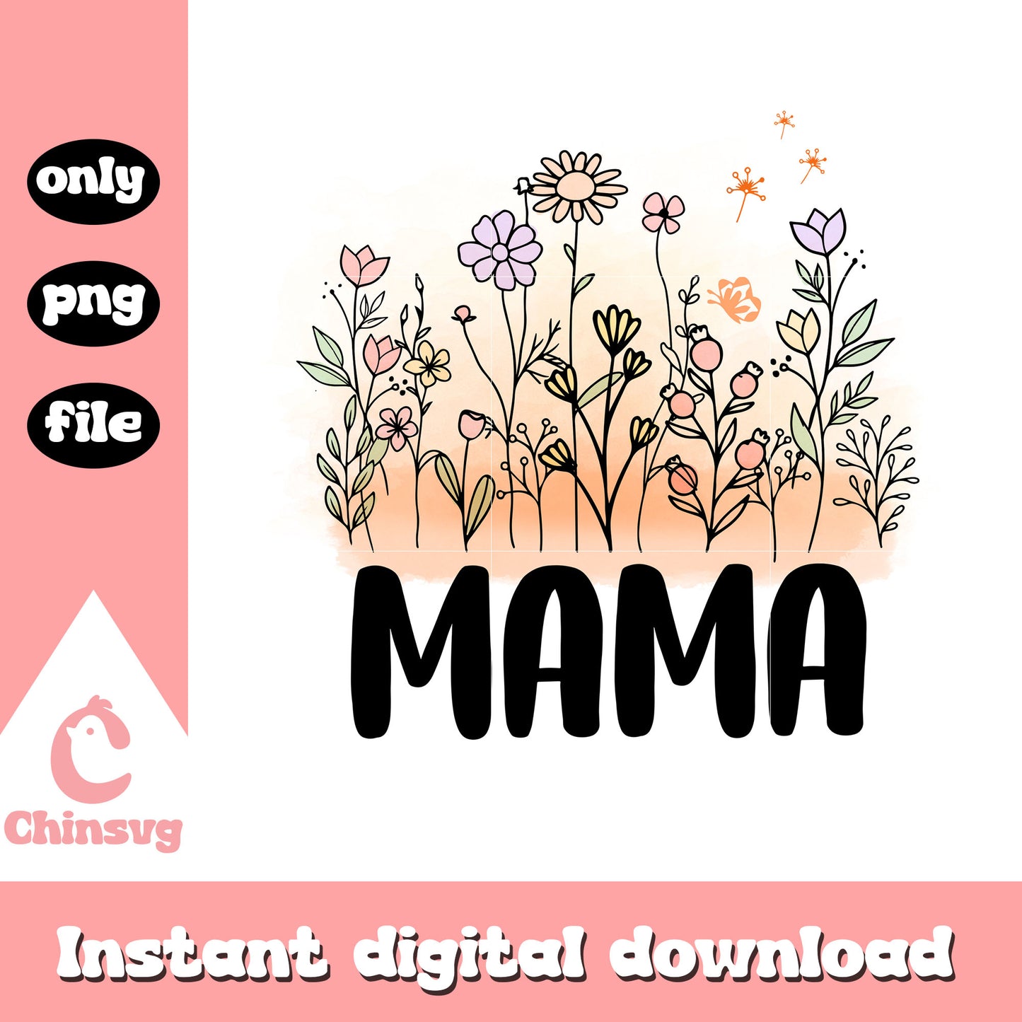 Mama vintage floral font design png, vintage png, font design png