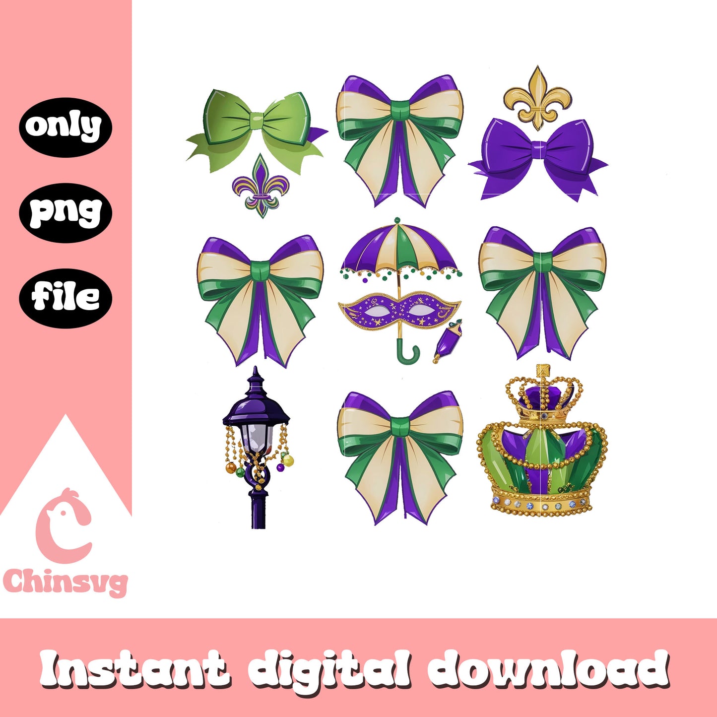 Mardi gras bows purple png, new orleans mardi gras png