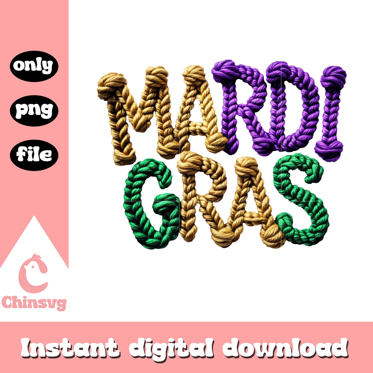 Mardi gras crochet colorful png, new orleans mardi gras png
