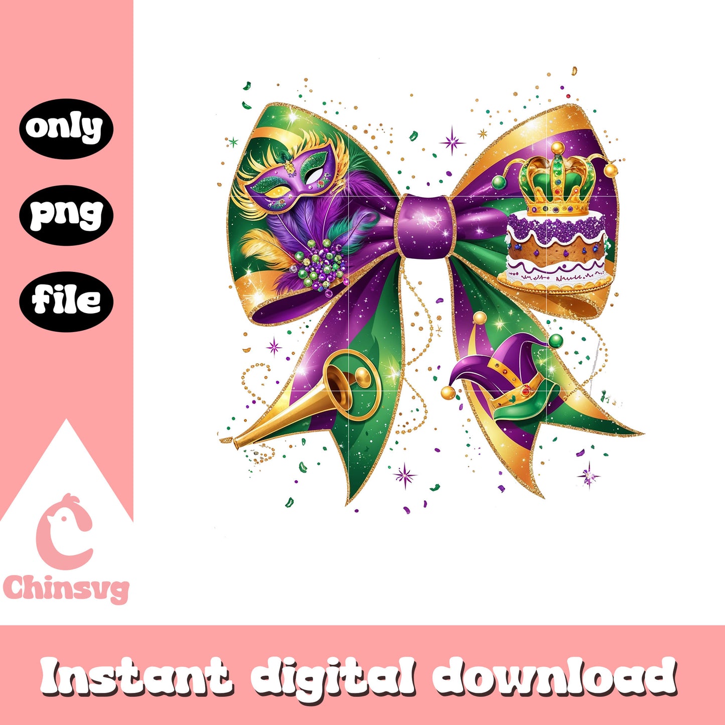 Mardi gras golden bow png, carnival themed adult party png