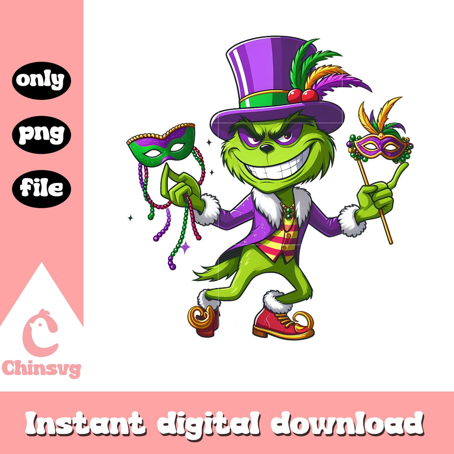 Mardi gras grinch clothes png, grinch png, mardi gras png