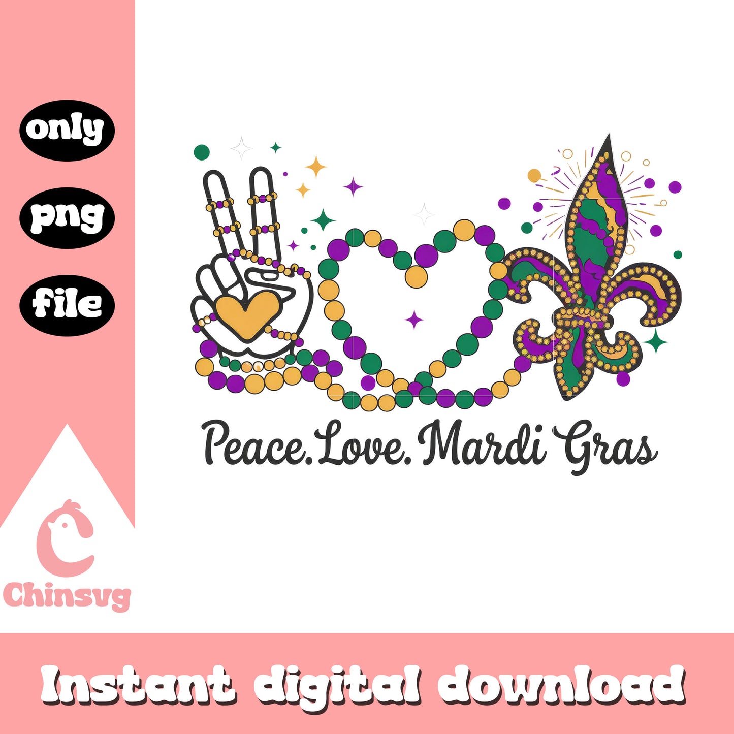 Mardi gras peace love png, louisiana mardi gras png