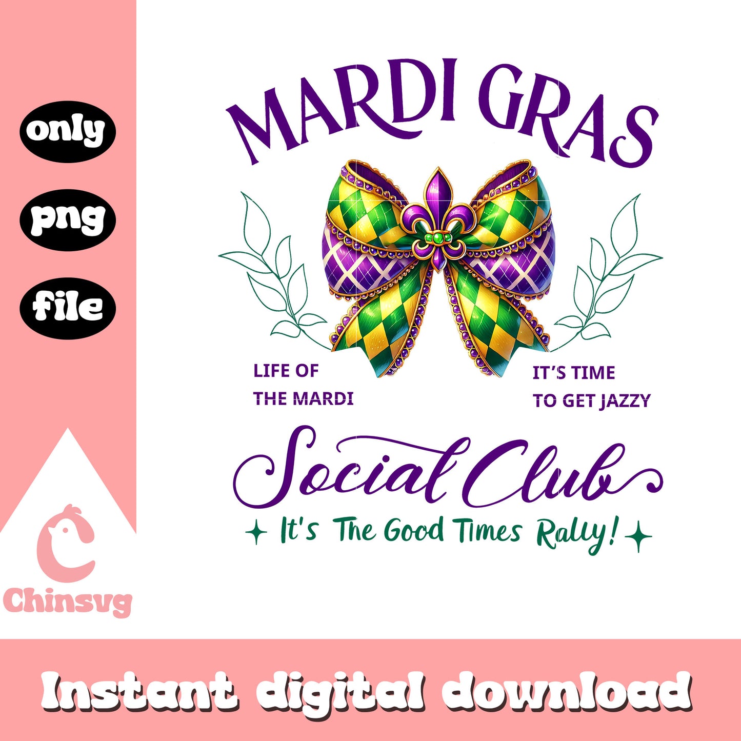Mardi gras social club vintage bow png, mardi gras png, bow png