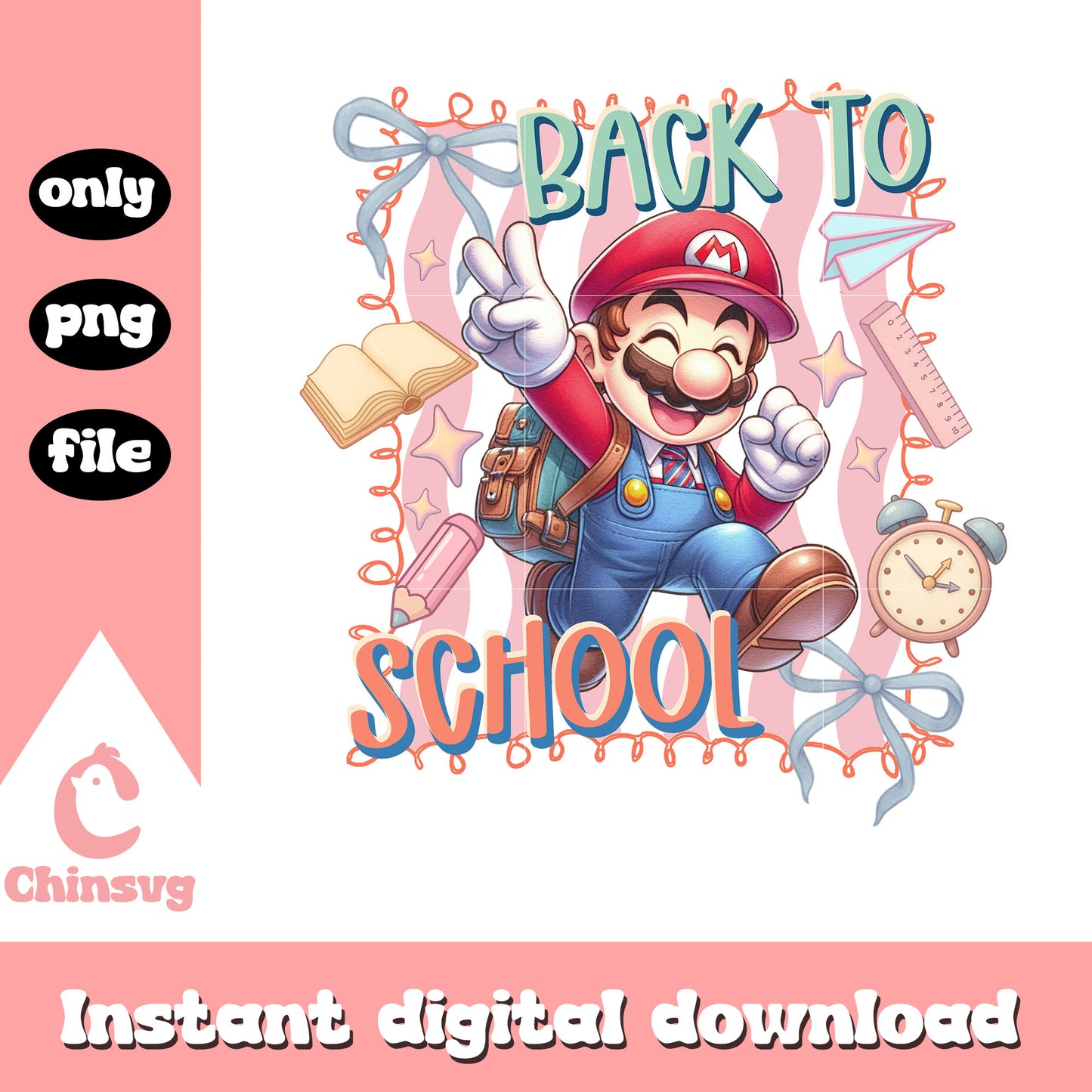 Mario back to school coquette clipart png, super mario art png