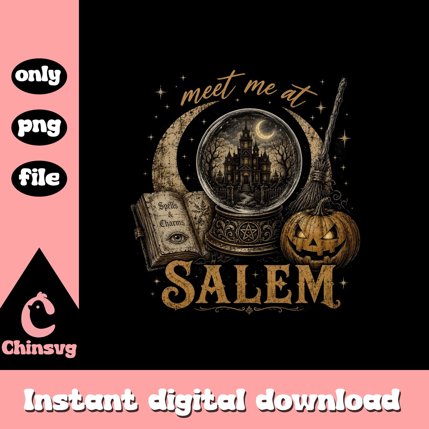 Meet Me At Salem PNG, Halloween Witch Crystal Ball PNG, Spooky PNG
