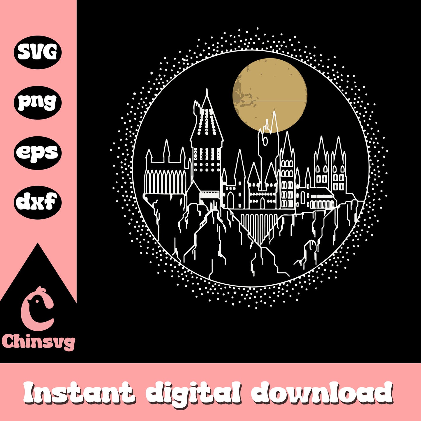 Men's harry potter hogwarts line art moonrise svg, harry potter svg