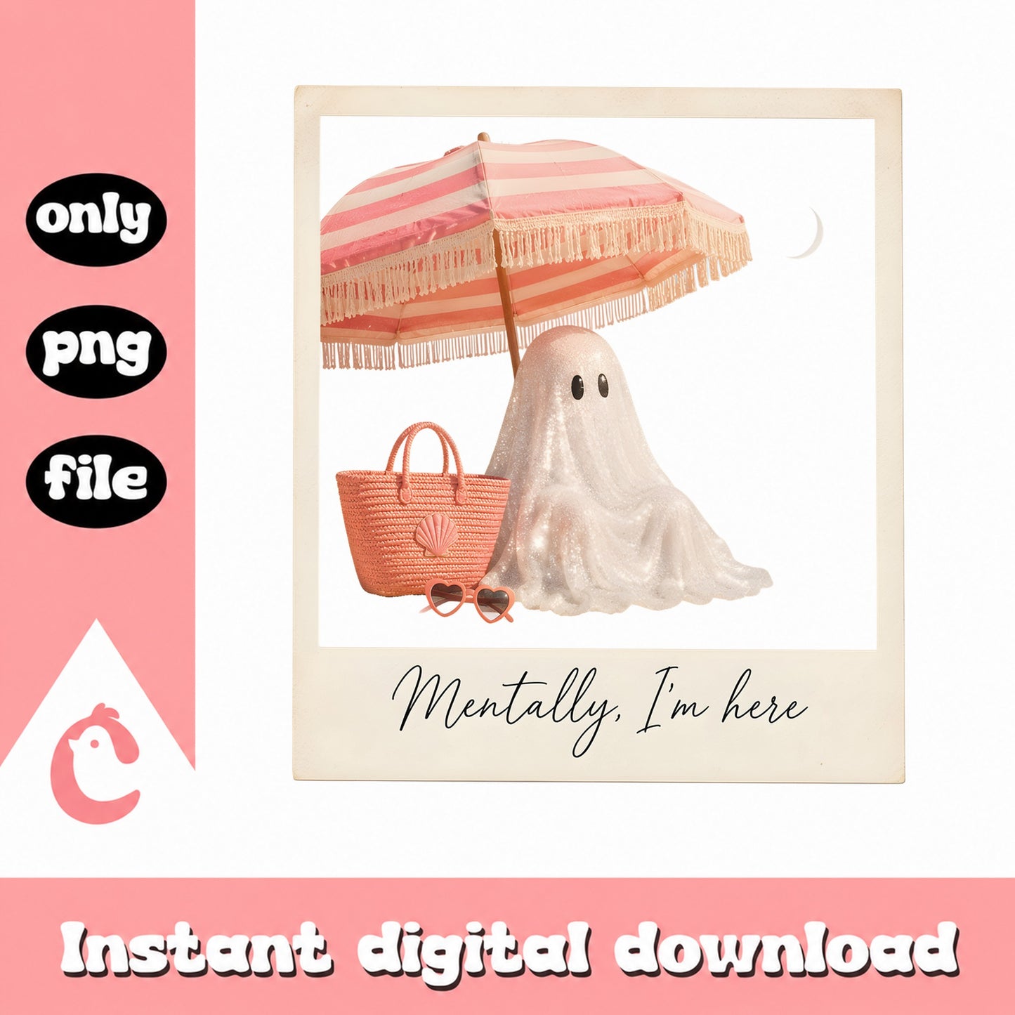 Mentally Im Here Ghost Beach PNG, Funny Ghost Summer PNG, Cute Ghost PNG