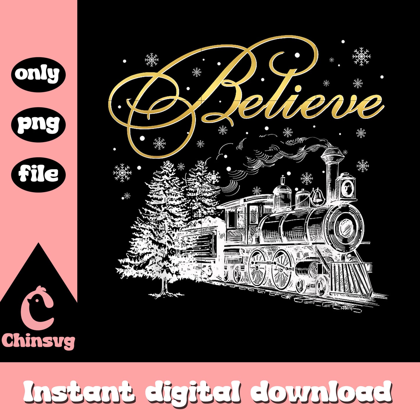 Merch believe christmas day png, the polar express movie png