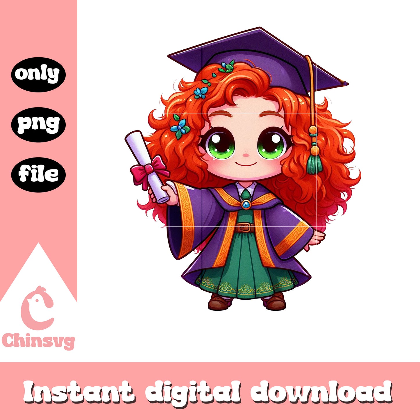 Merida chibi graduation design png, merida graduation png