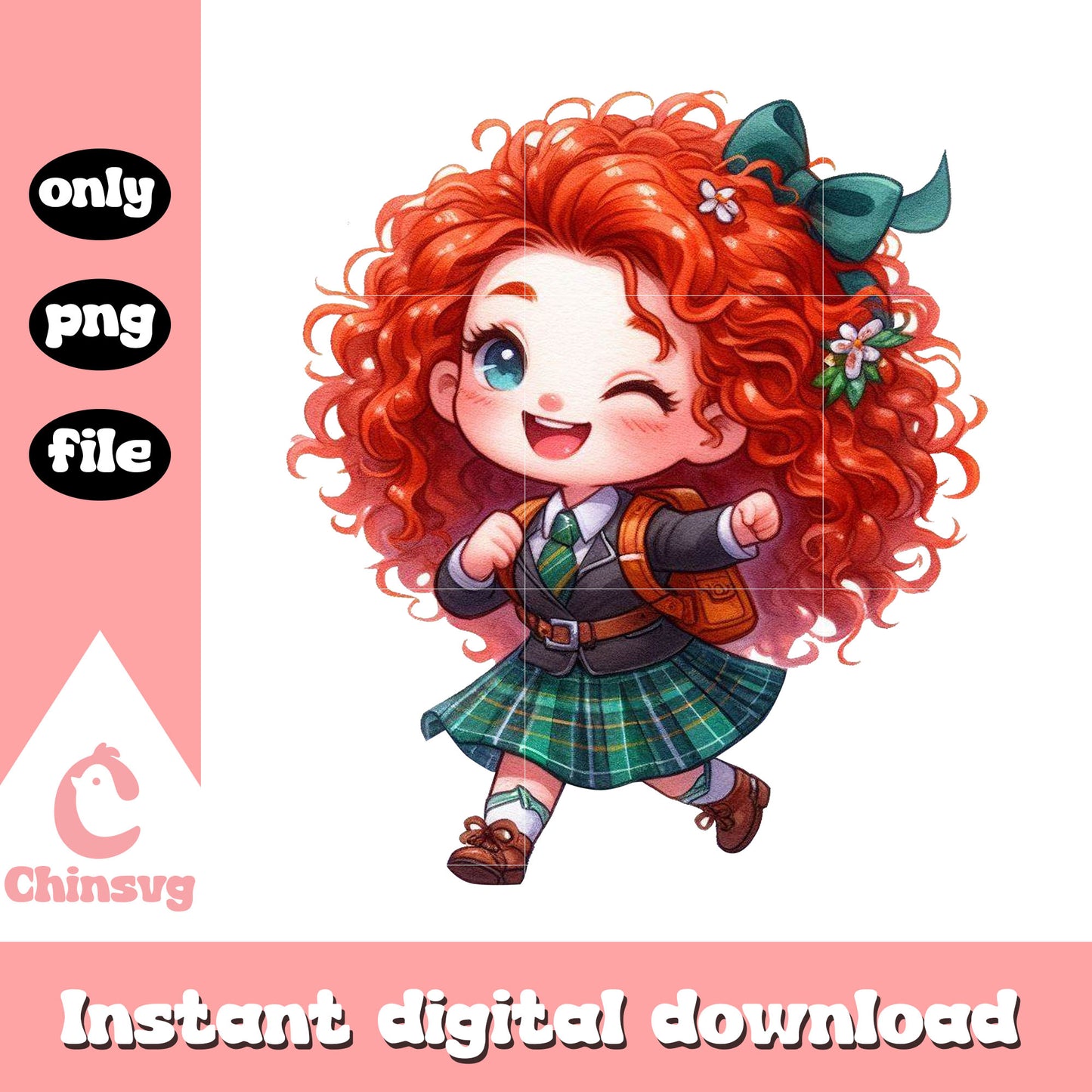 Merida princess first day of school png, school spirits png