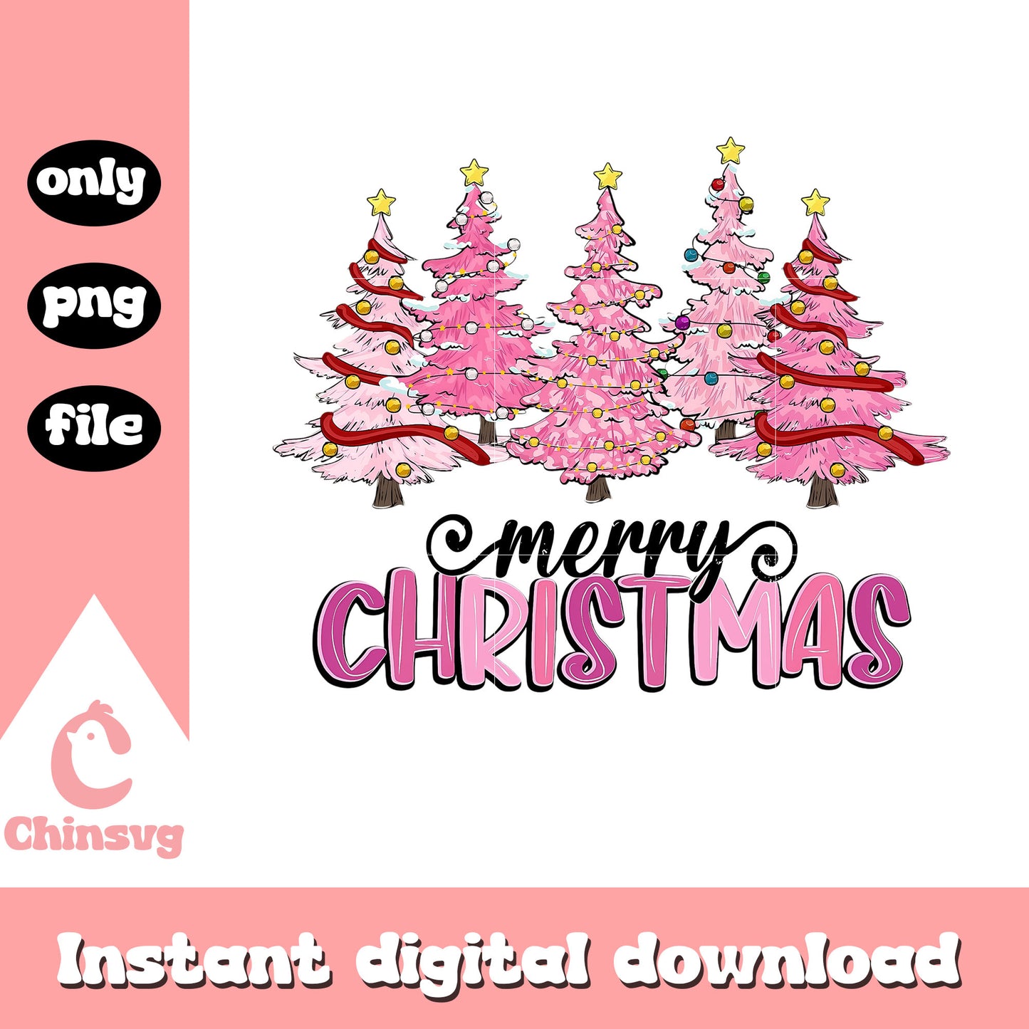 Merry christmas tree pink design png, pink christmas tree png