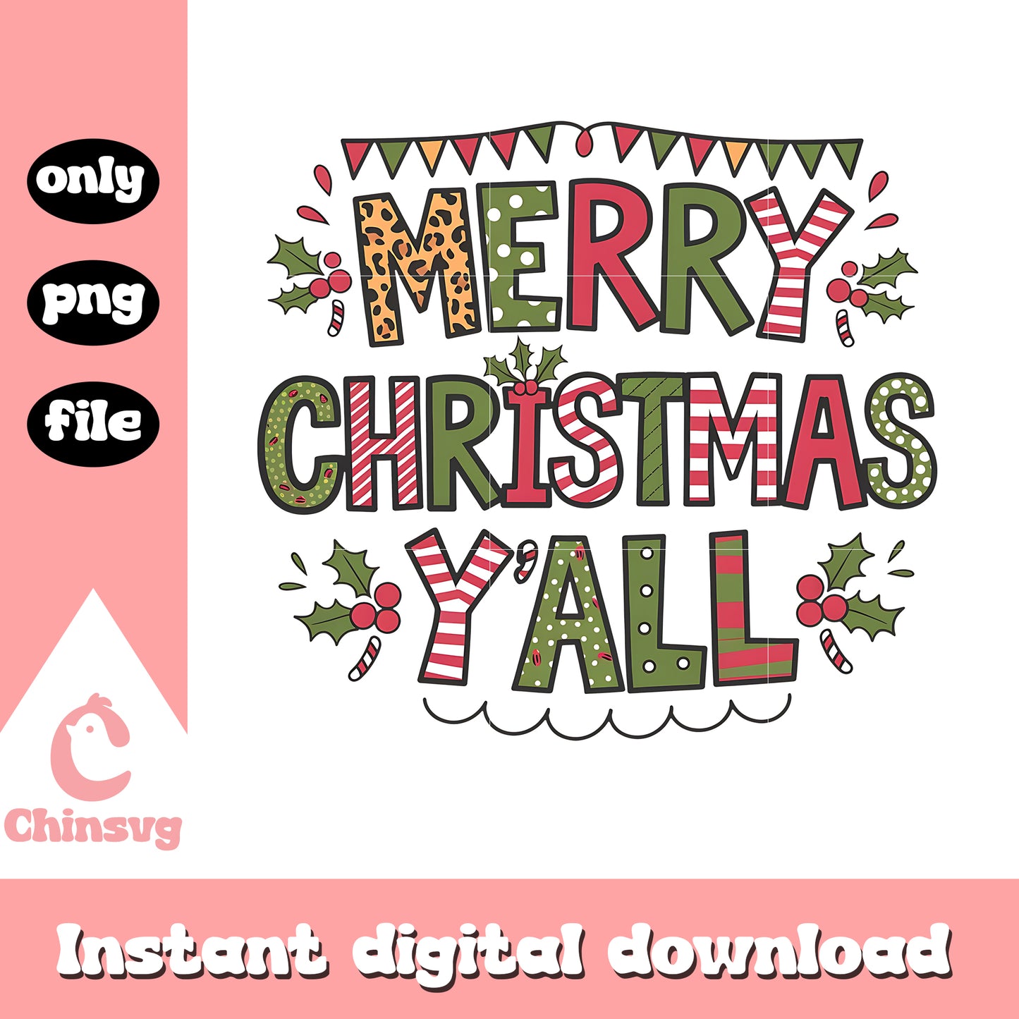 Merry christmas y'all design png, christmas quotes png