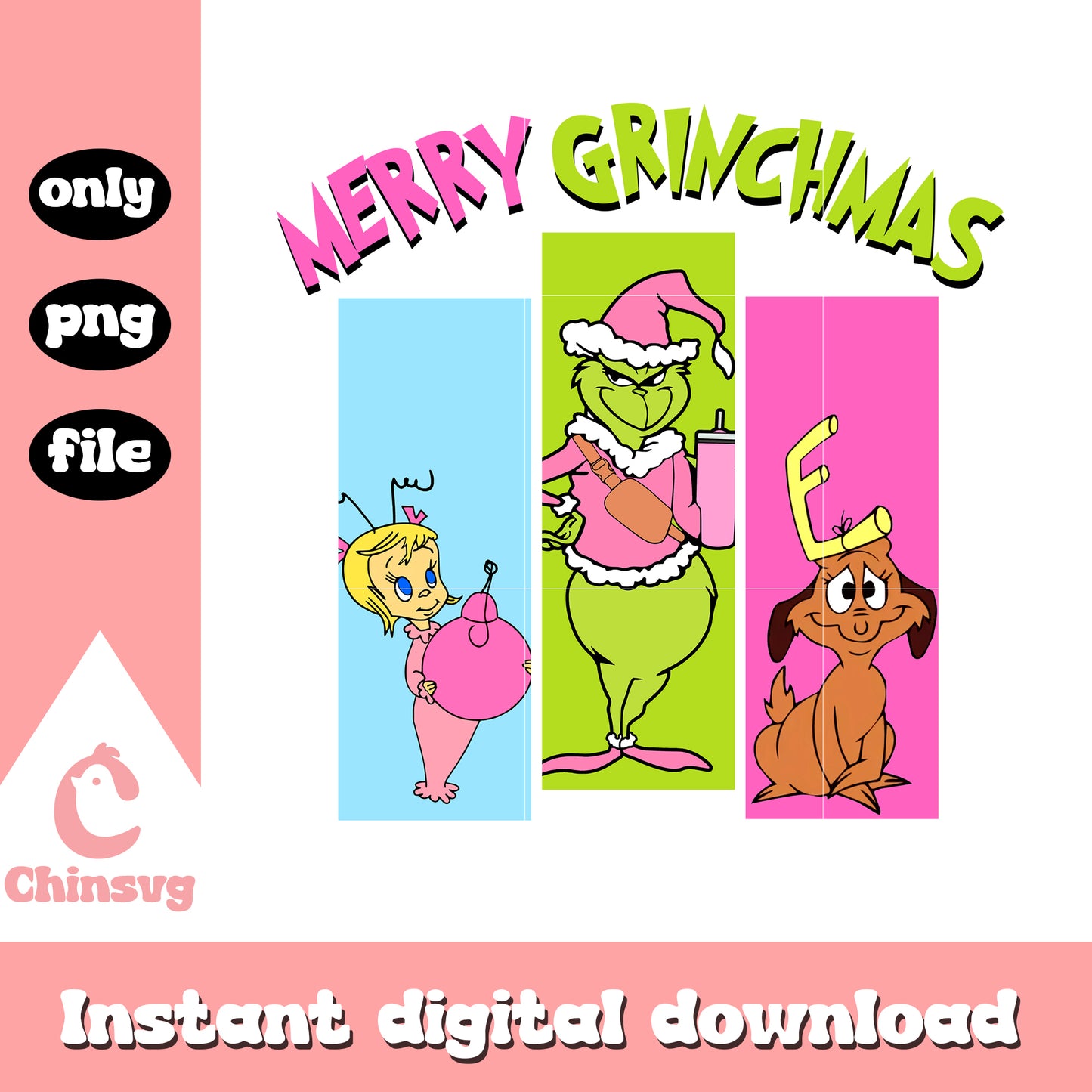Merry grinchmas christmas pink png, merry grinchmas png