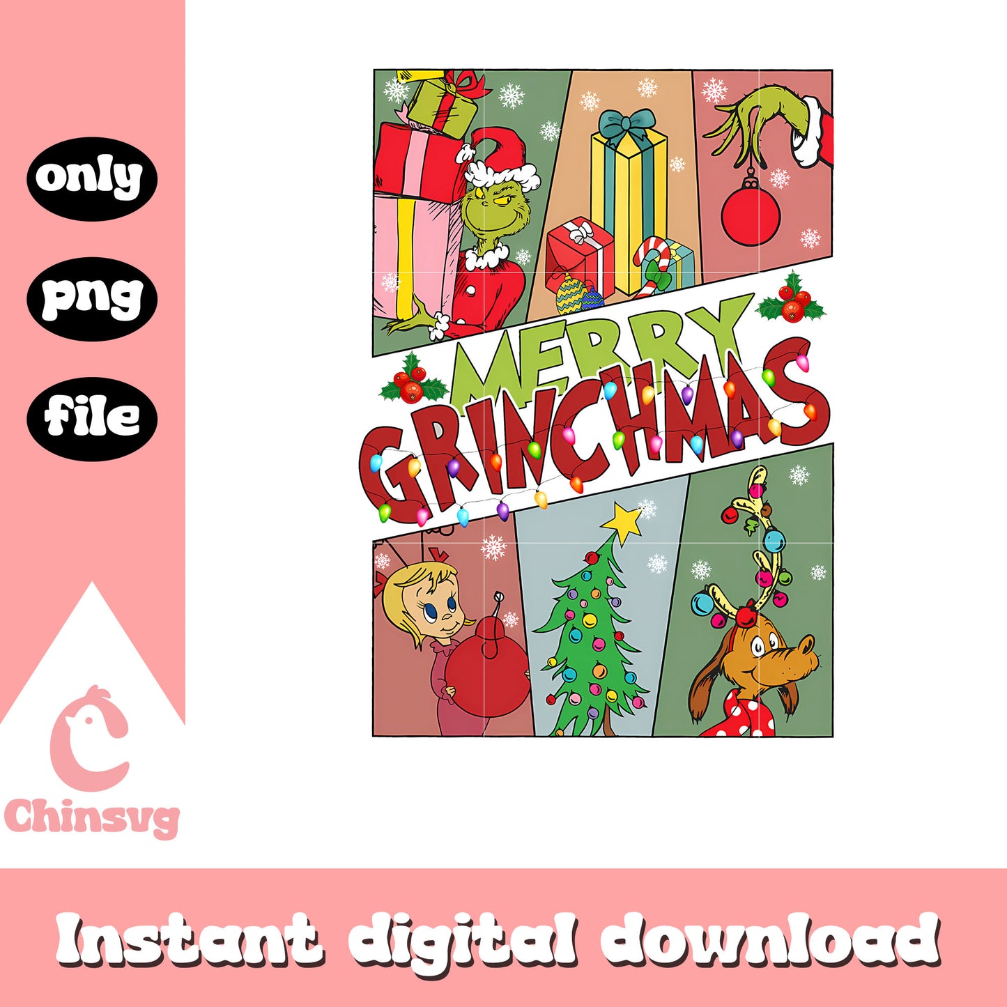 Merry grinchmas friends design png, grinch cindy lou and max png