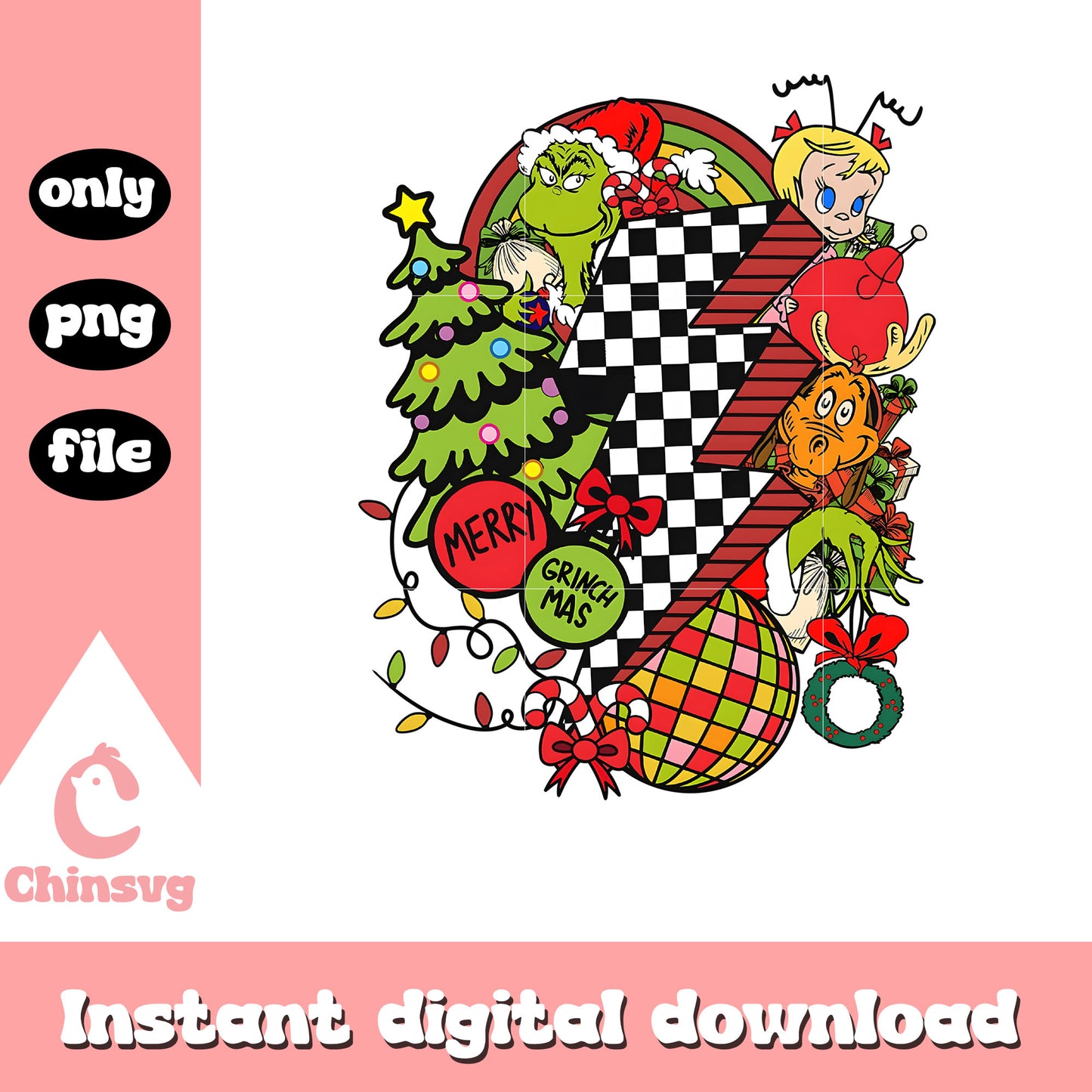 Merry grinchmas friends lights bolt png, merry grinchmas png