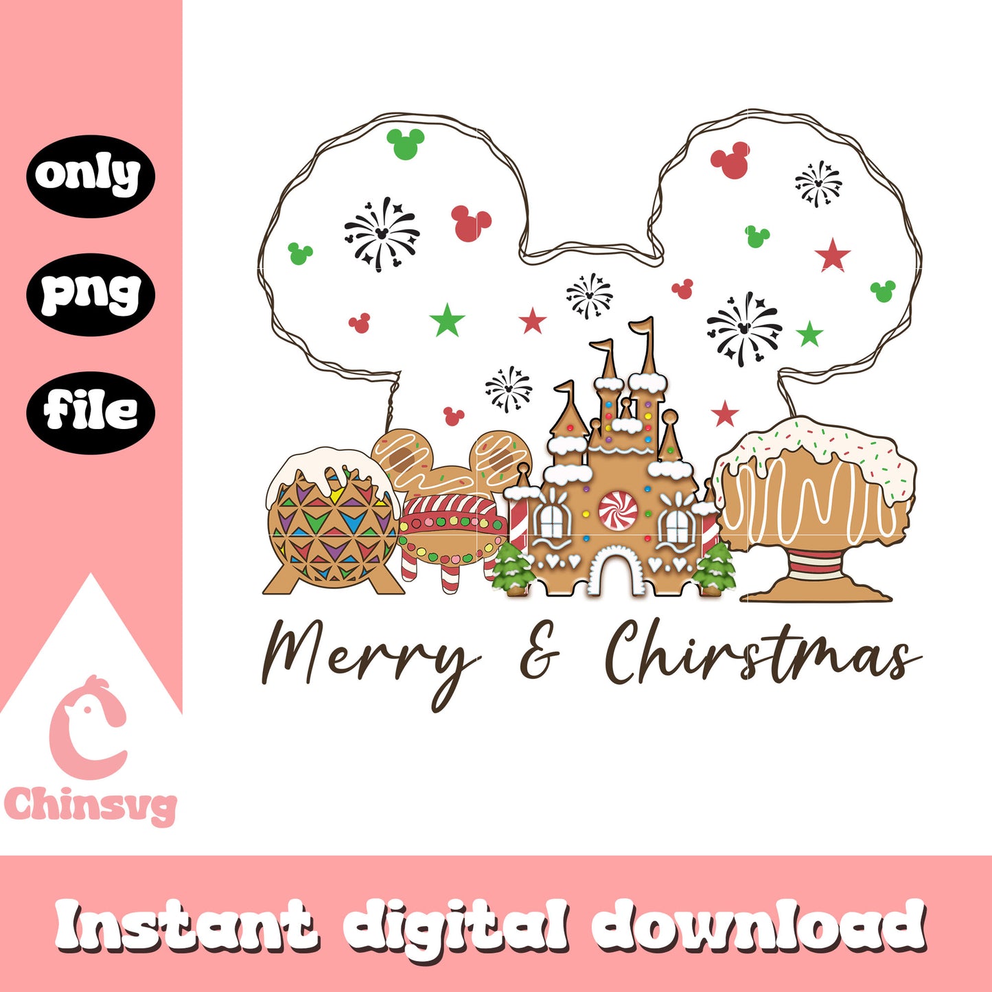 Merry and christmas disneyland design png, christmas disney world png