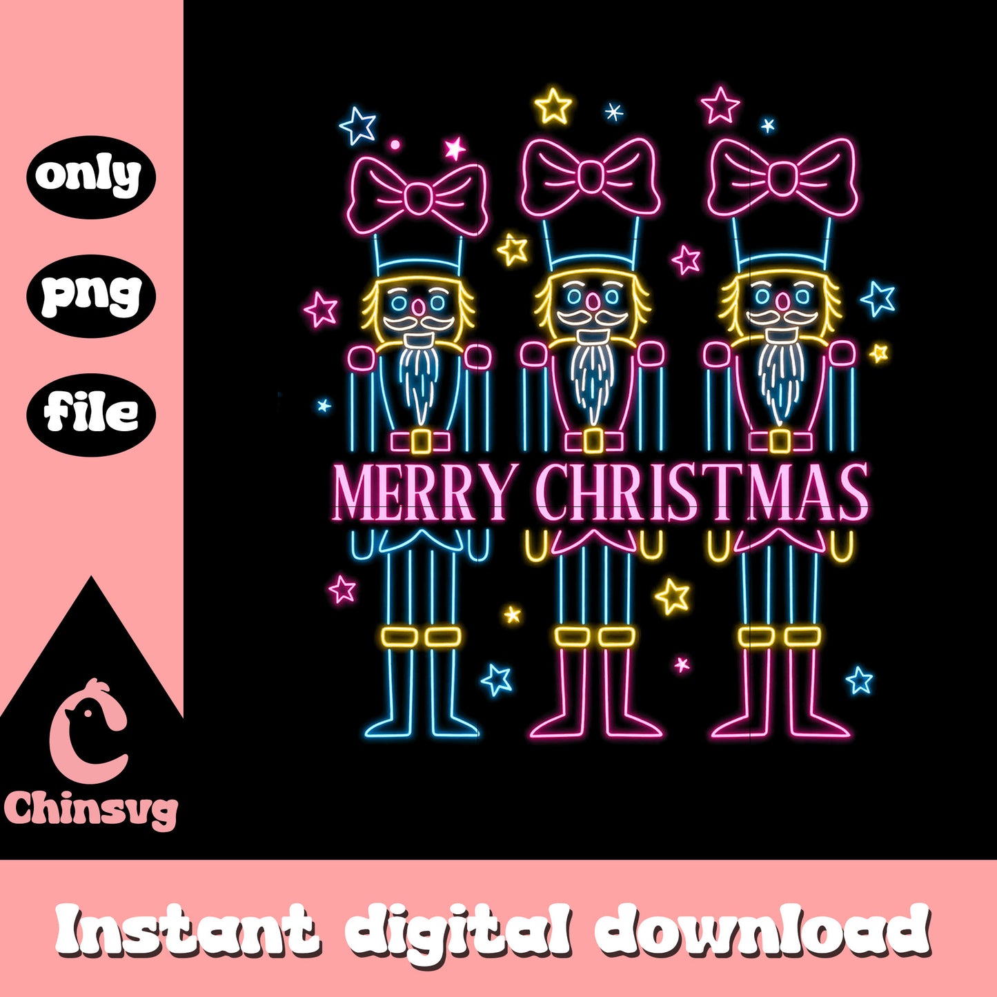 Merry christmas coquette nutcracker neon png, x'mas png
