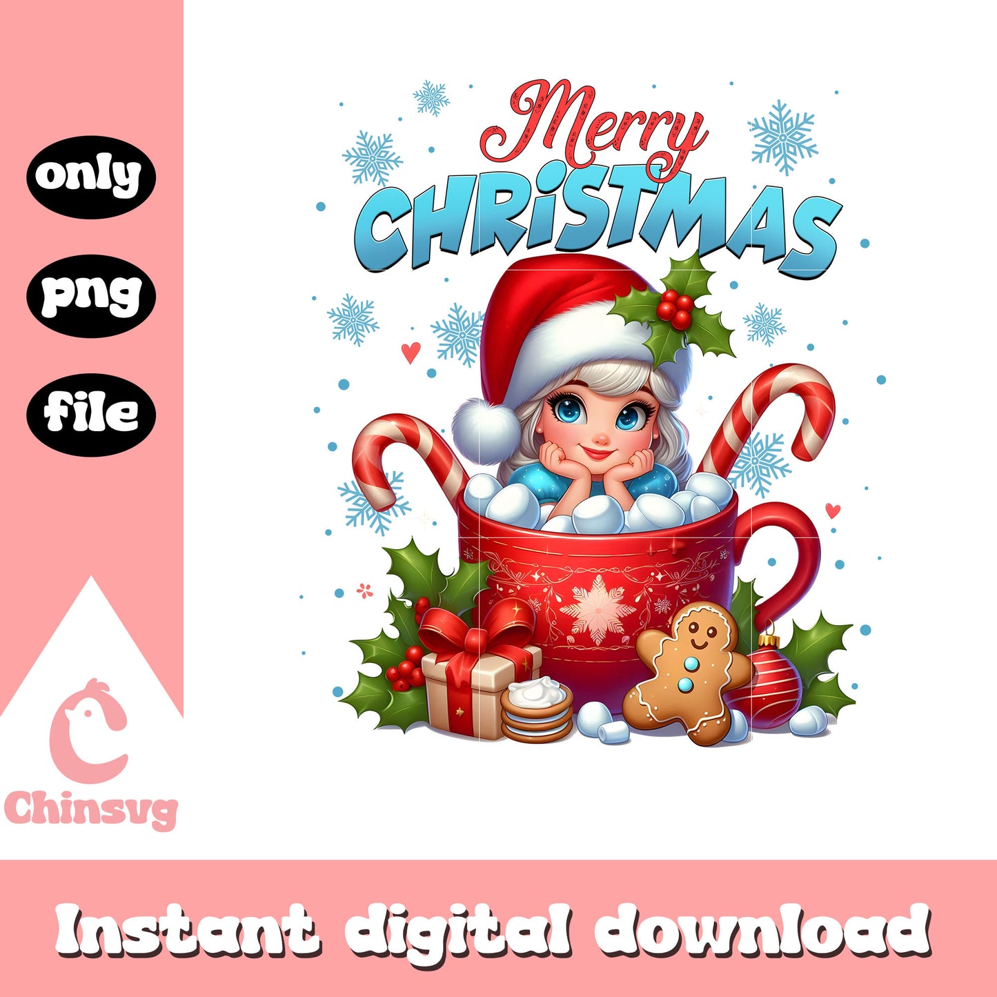 Merry christmas elsa in coffee cup png, elsa frozen png