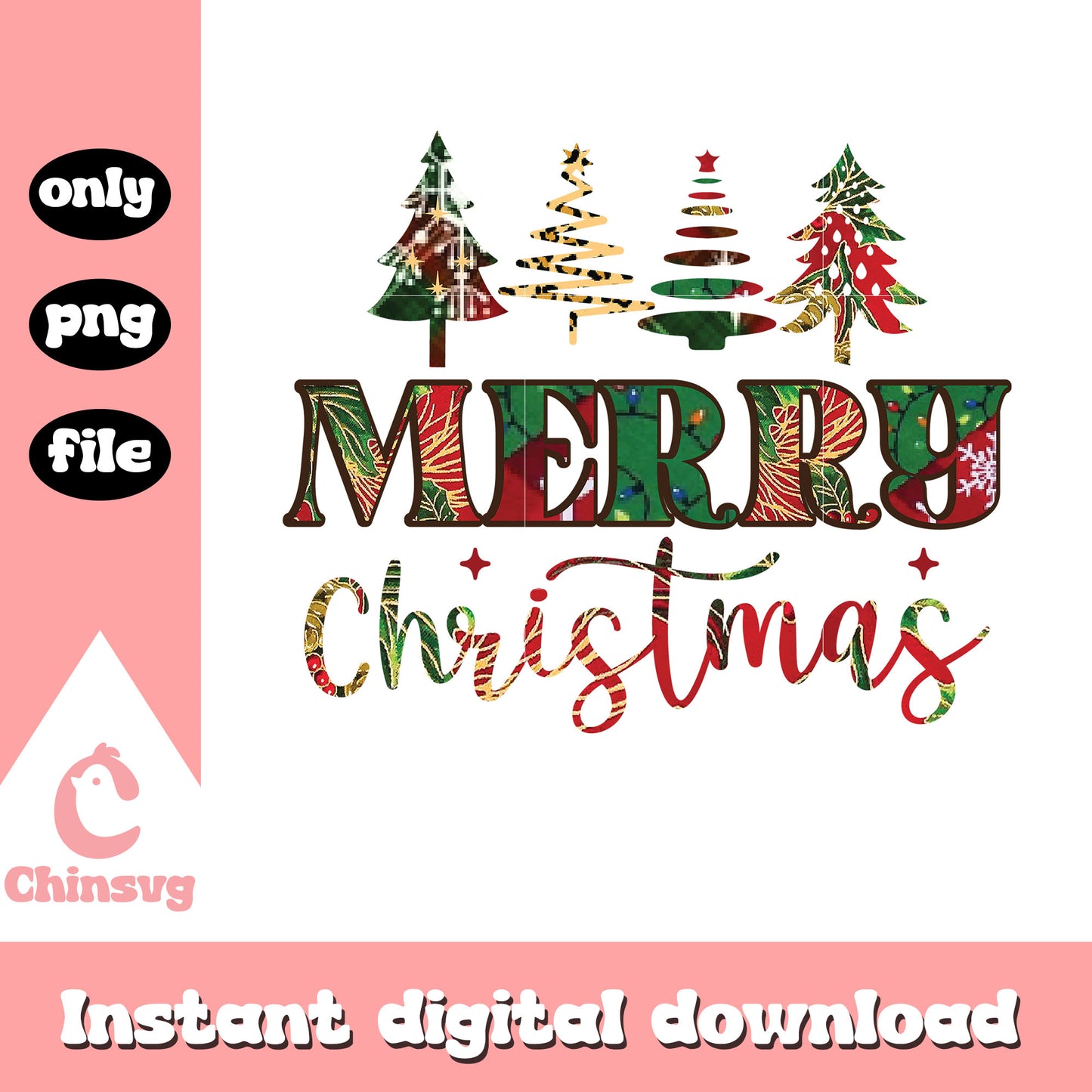 Merry christmas font design png, merry christmas trees png