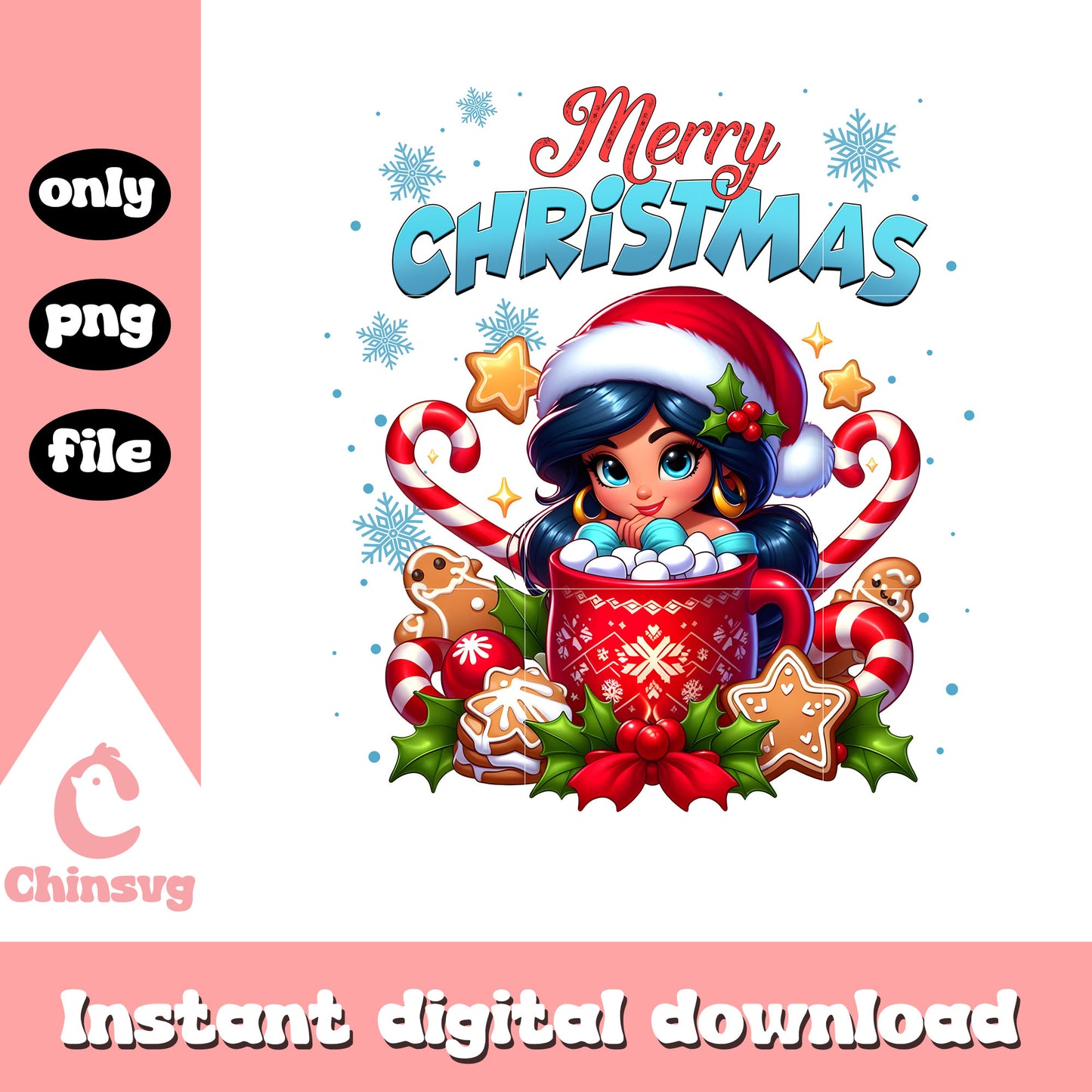 Merry christmas jasmine in coffee cup png, jasmine disney png