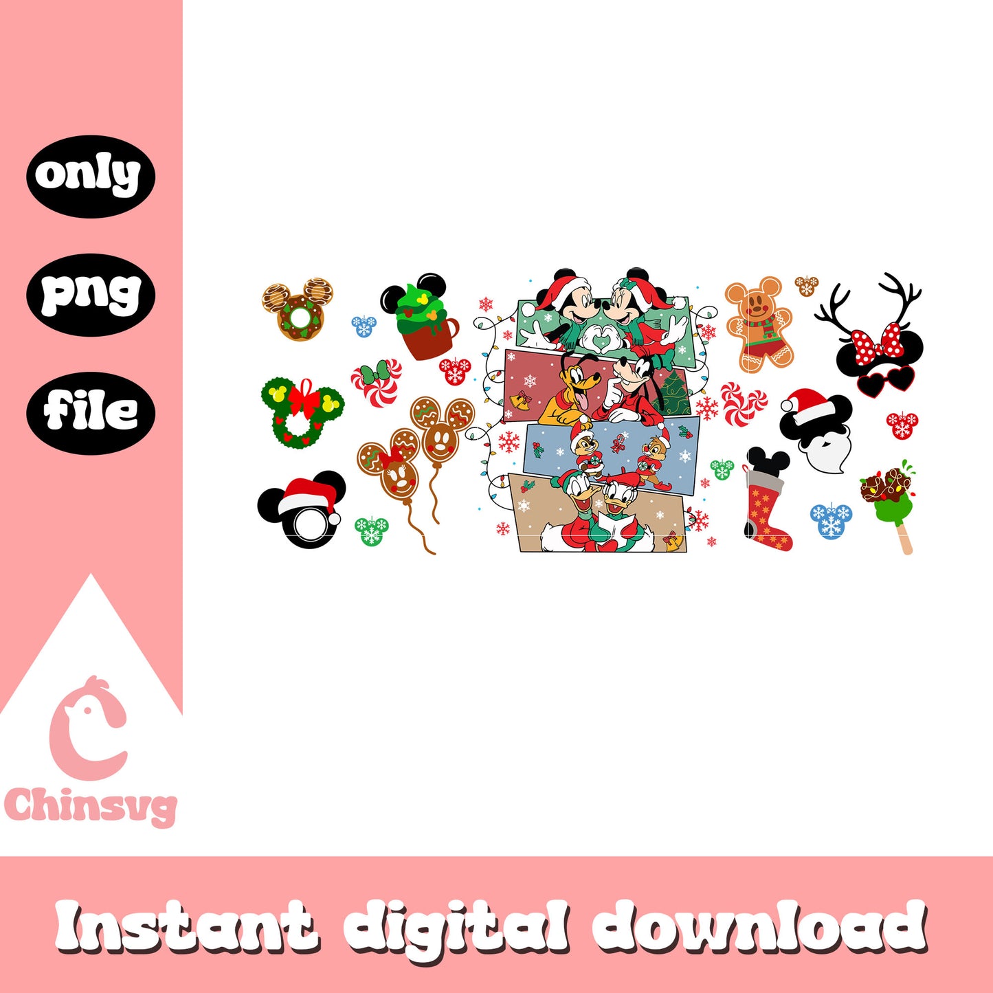 Merry christmas mickey characters png, disney mickey friends png