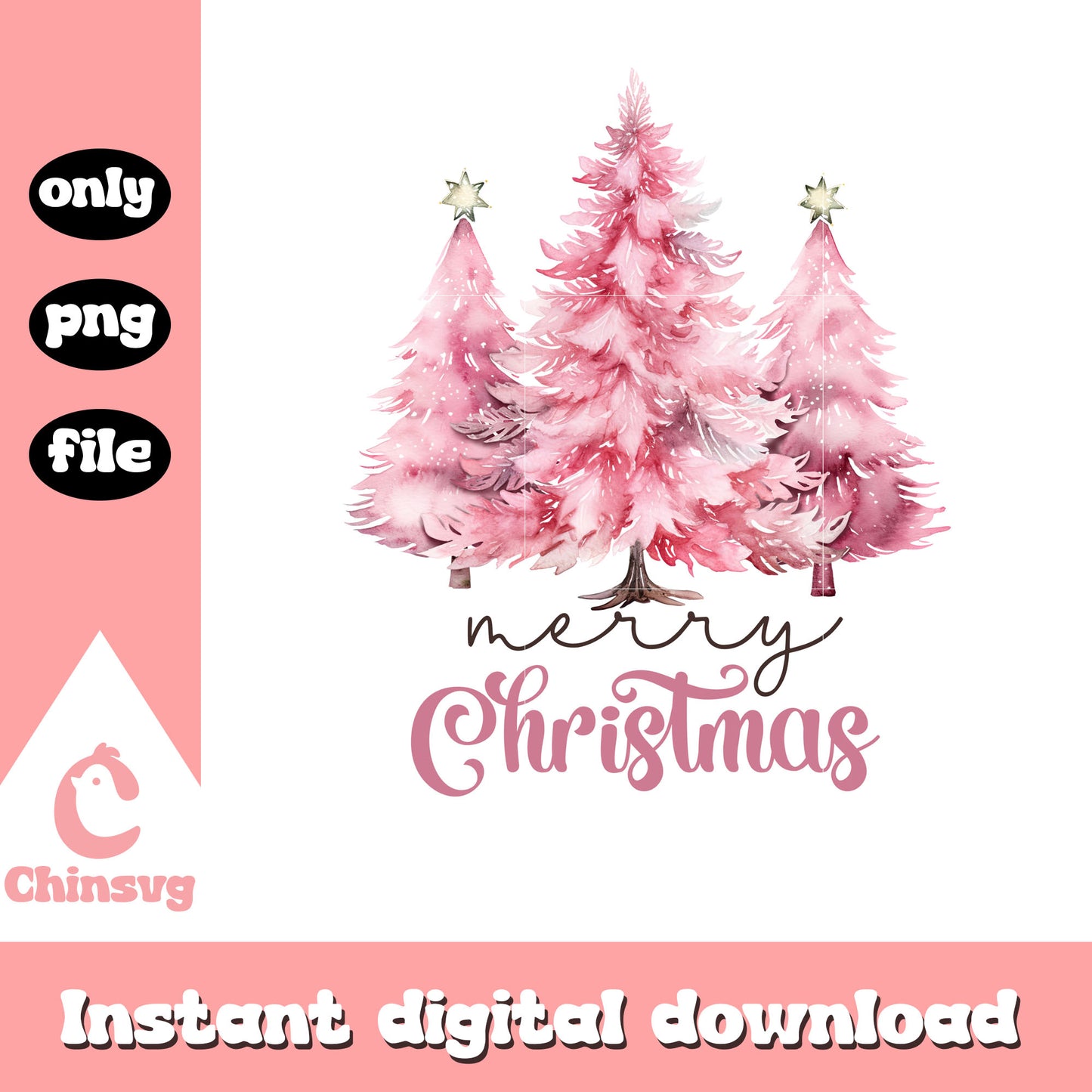 Merry christmas trees pink design png, pink christmas tree png