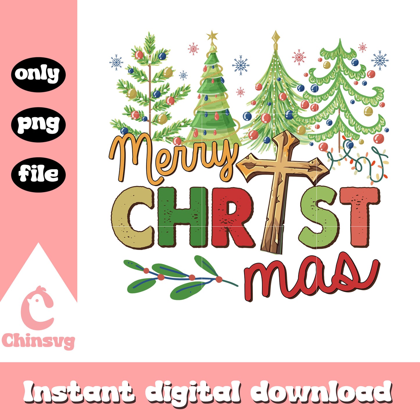 Merry christ mas vintage logo png, merry christmas trees png