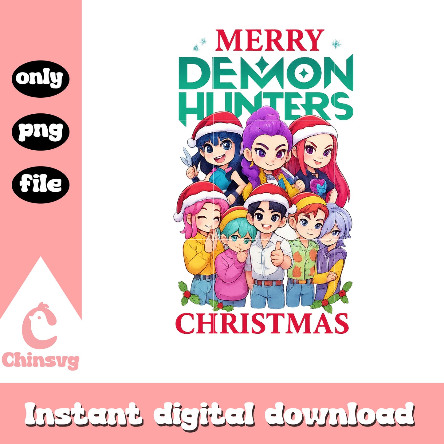 Merry demon hunters christmas png, kpop christmas png
